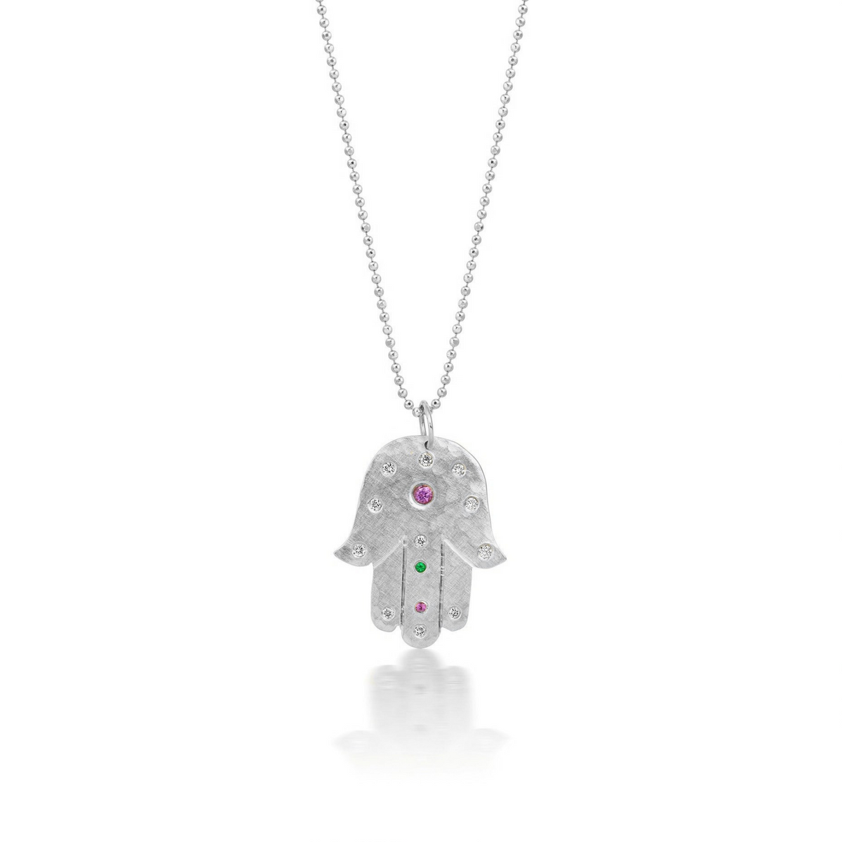 14k gold hamsa hand pendant on white background