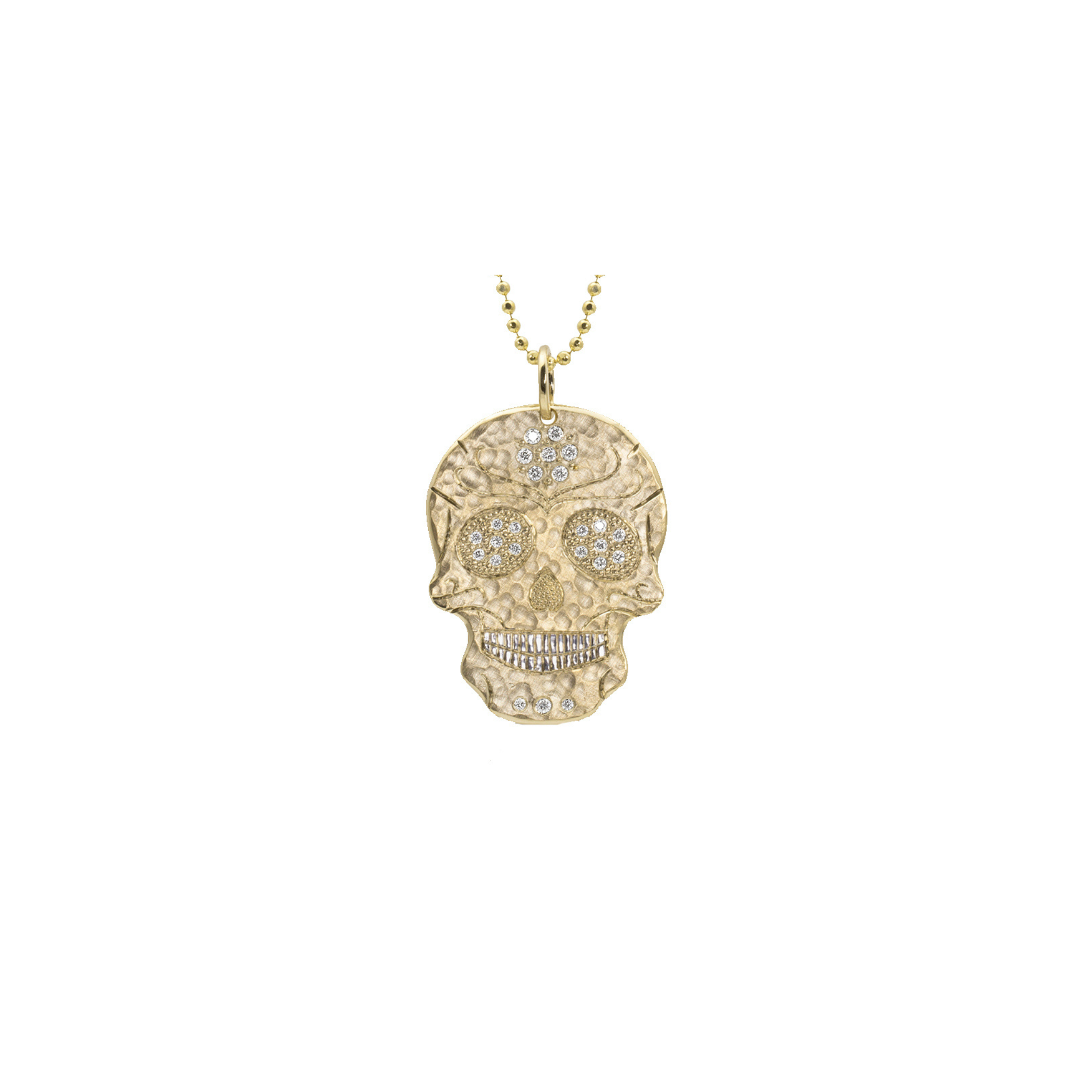 14k Gold Diamond Skull Pendant on a chain necklace by Julez Bryant