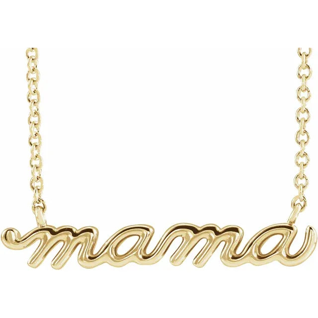 14k Gold Mama Script Necklace