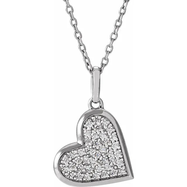 14k white Gold heart with white diamonds