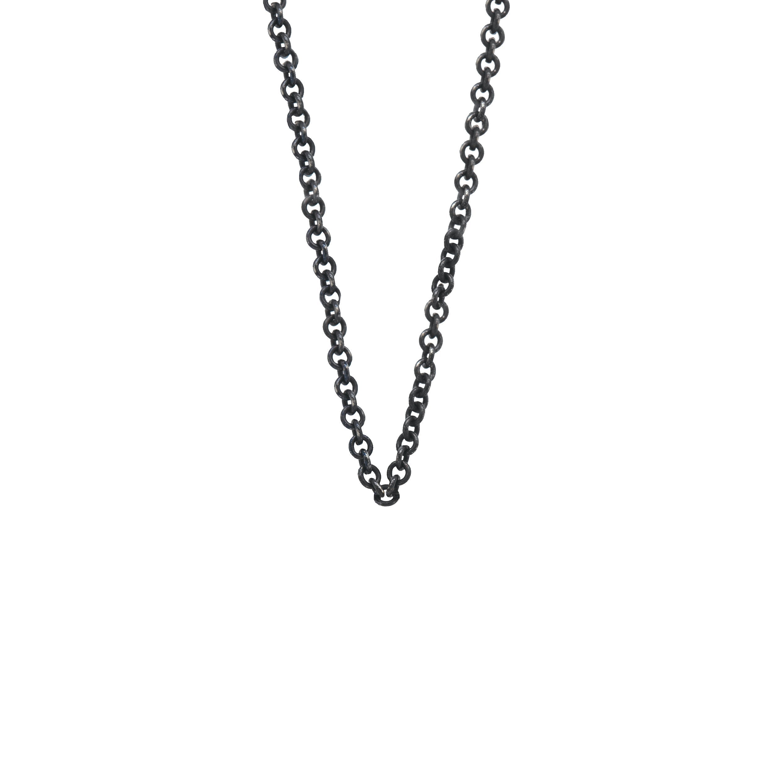 2.0mm Blackened silver rolo link chain on white background
