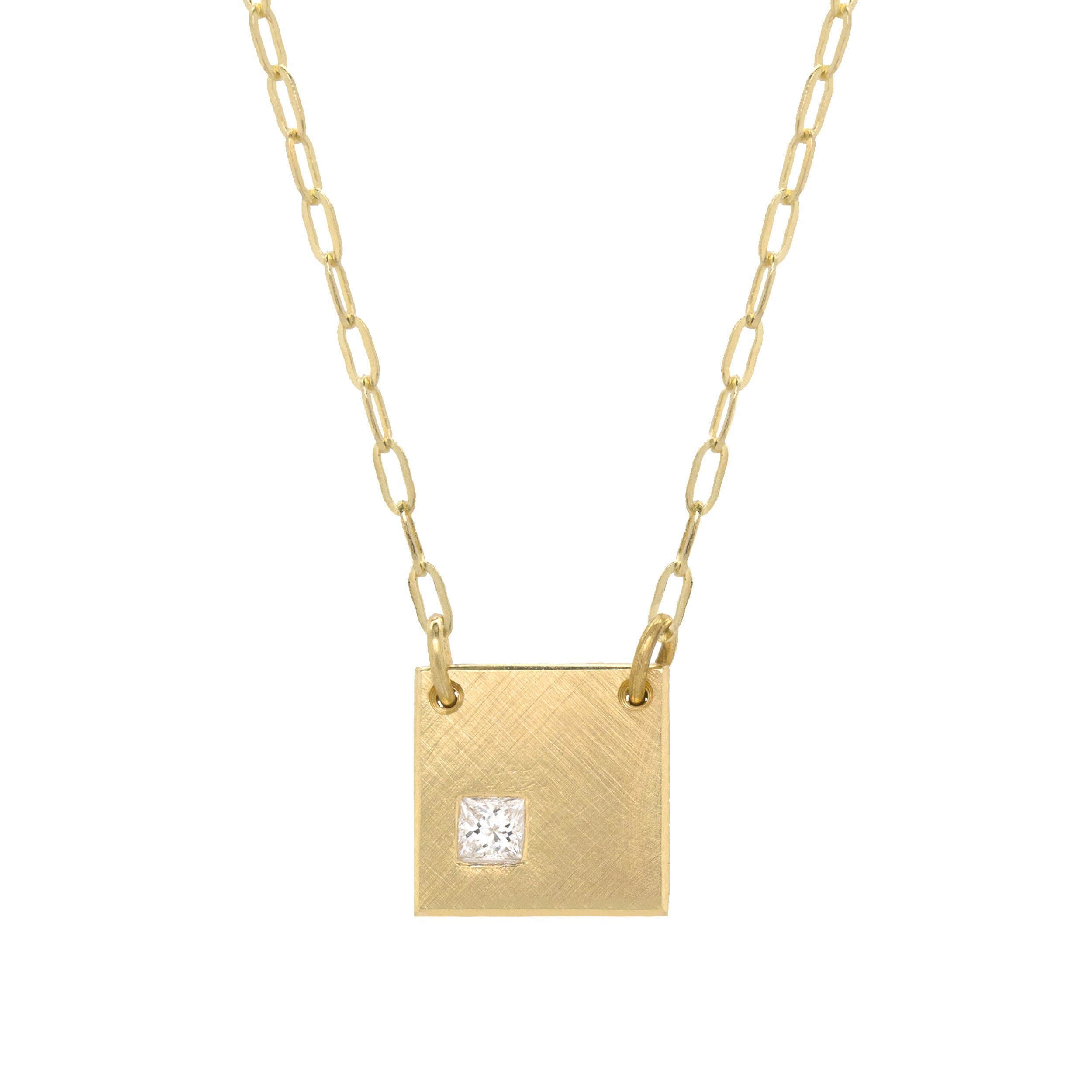 14k Gold Square Pendant Necklace with Princess Diamond | Julez Bryant