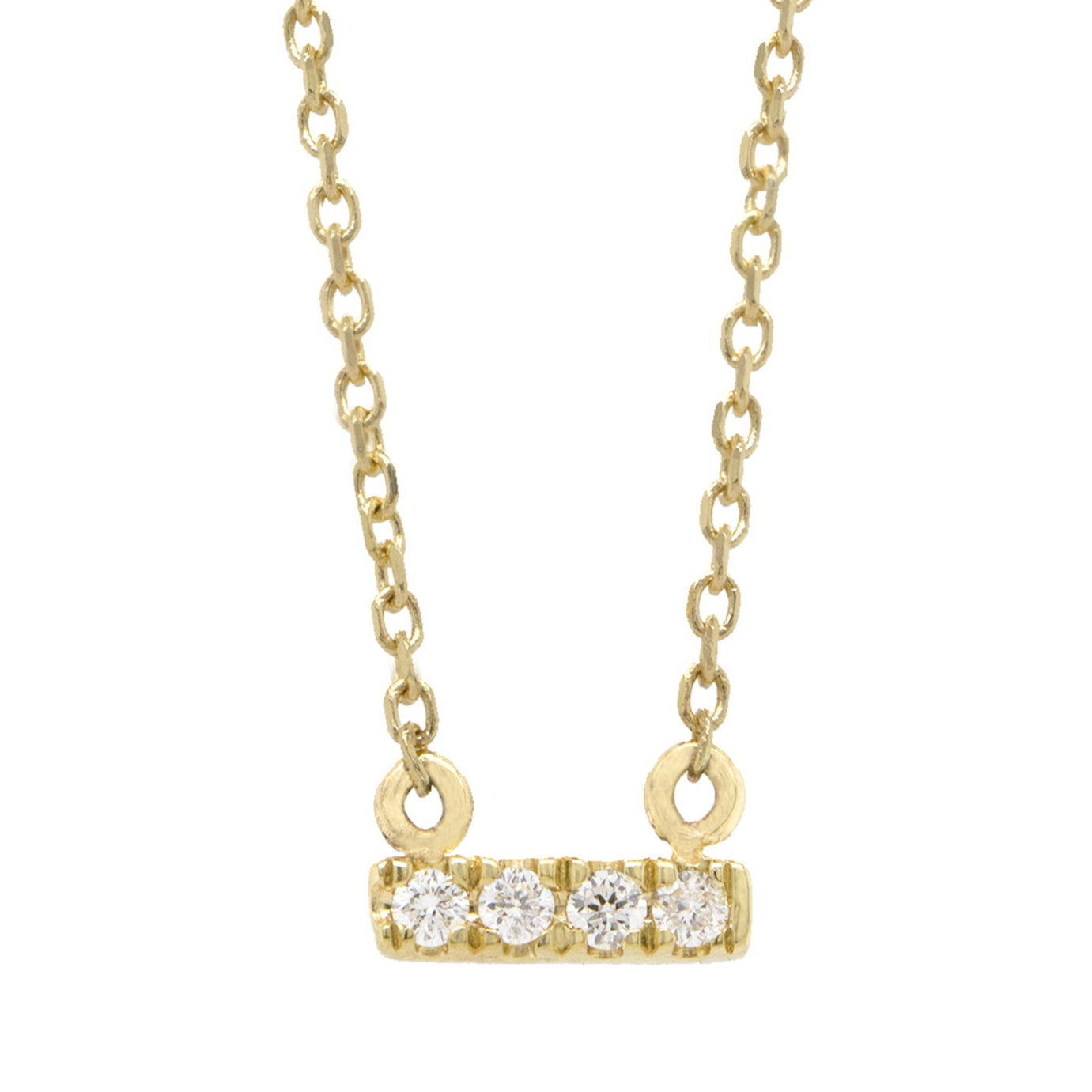 14k Gold Lab Diamond Bar Necklace on Diamond-Cut Rolo Chain