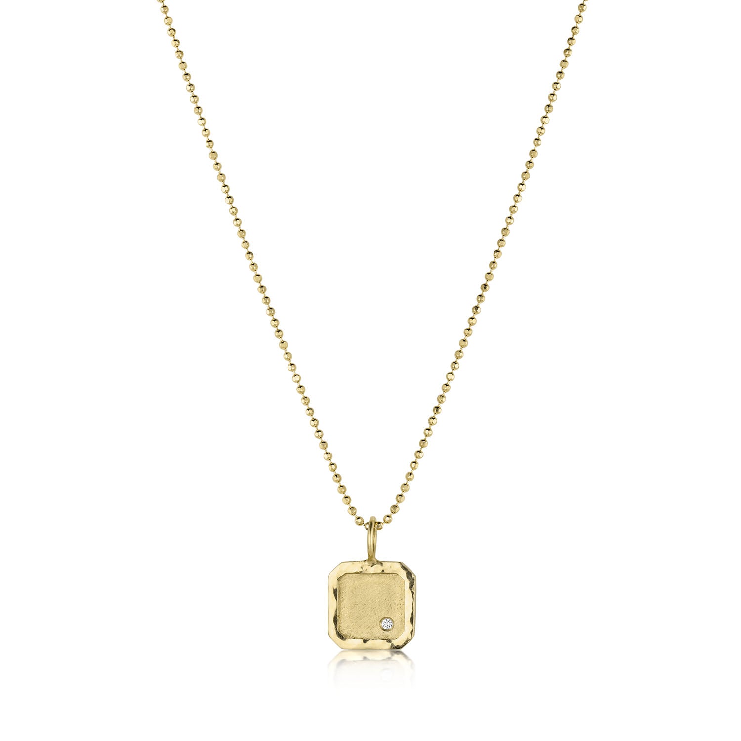 DAFF Baby 14K Gold Square Pendant with One White Diamond