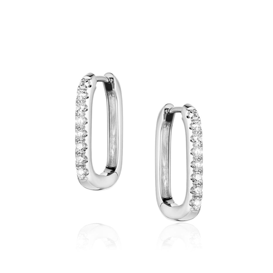 14k pave diamond elongated hoop