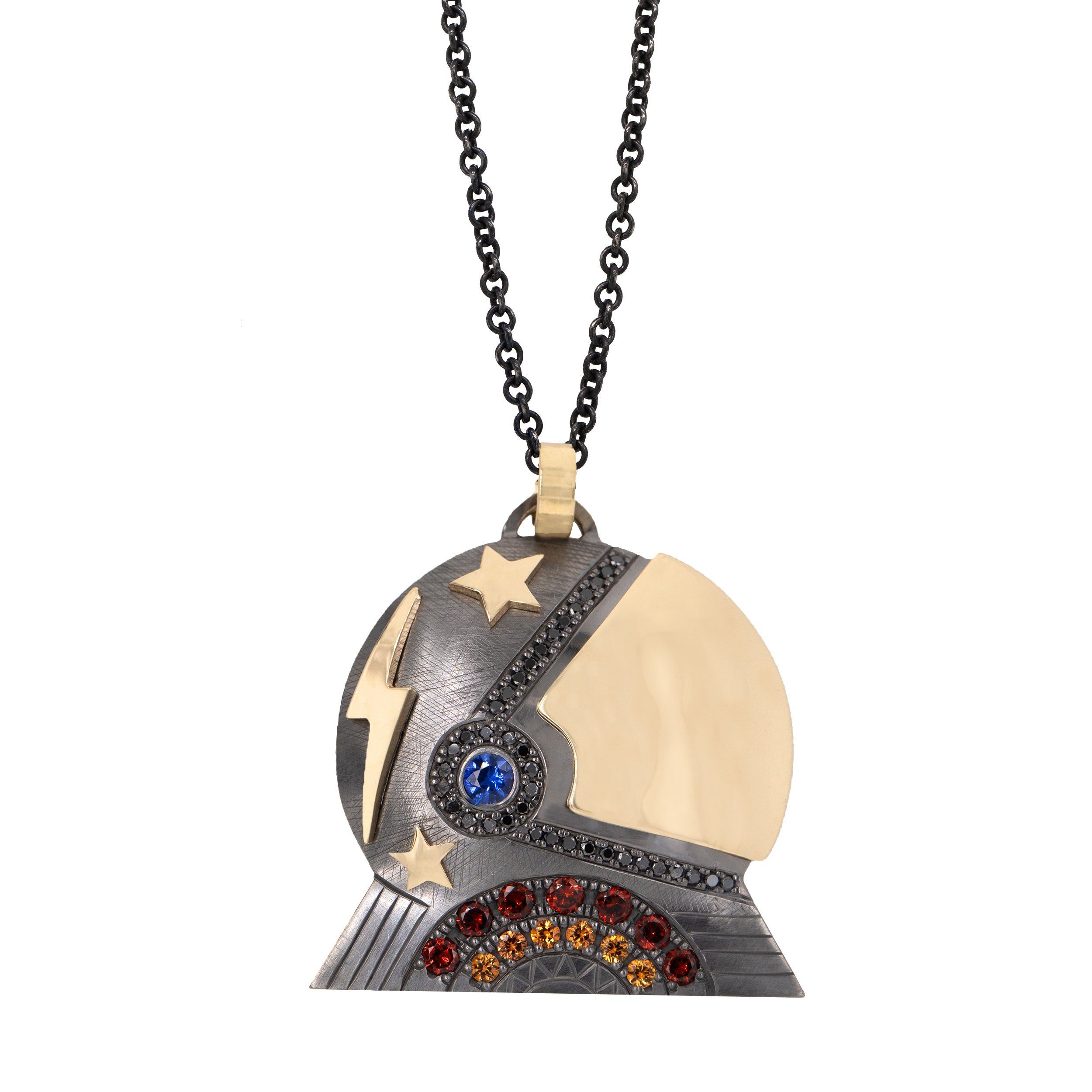MAJOR TOM EXTRA LARGE Blackened Sterling Silver Astronaut Pendant with Diamonds & Sapphires