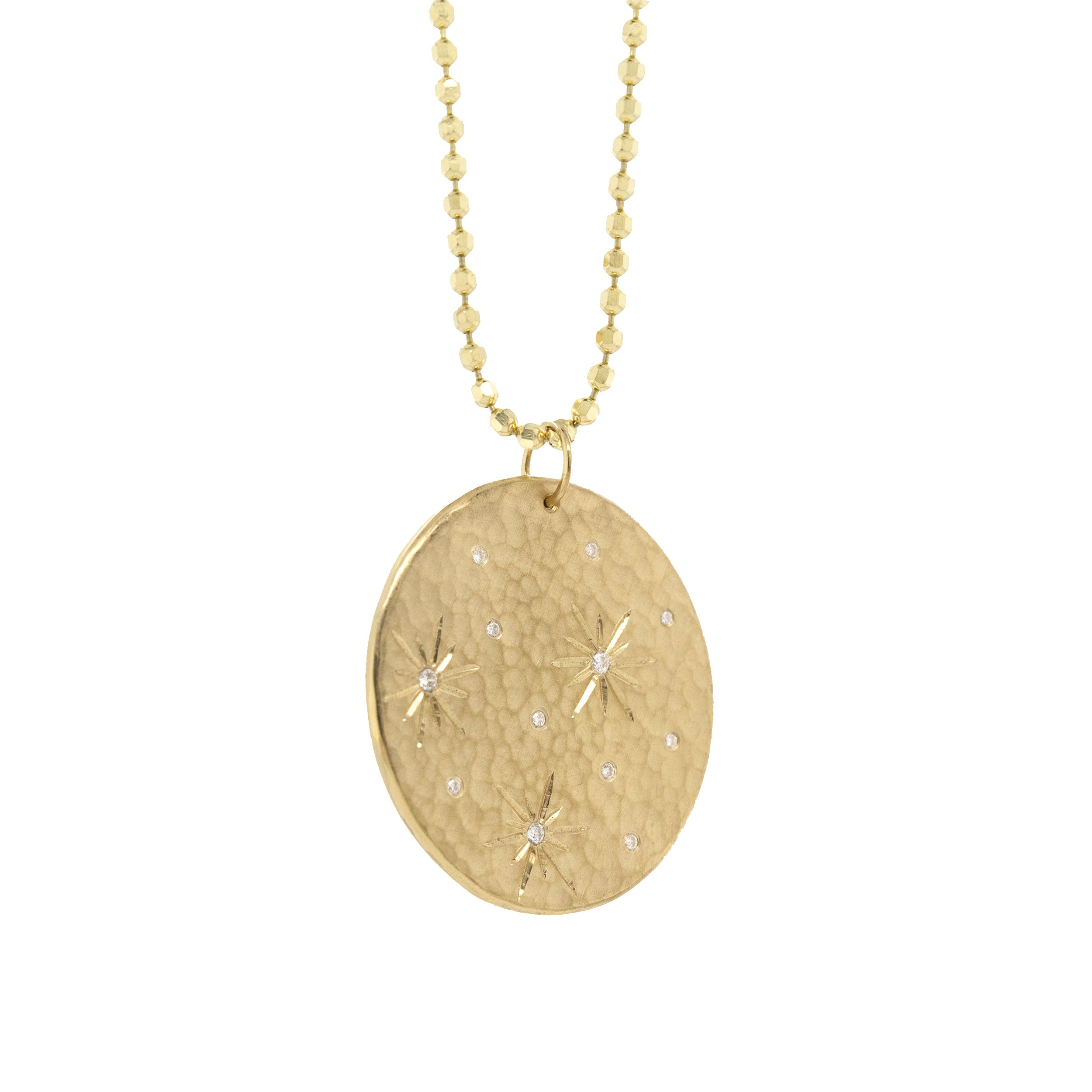 SOLAR Large 14k Gold Starburst Medallion with White Diamonds Pendant