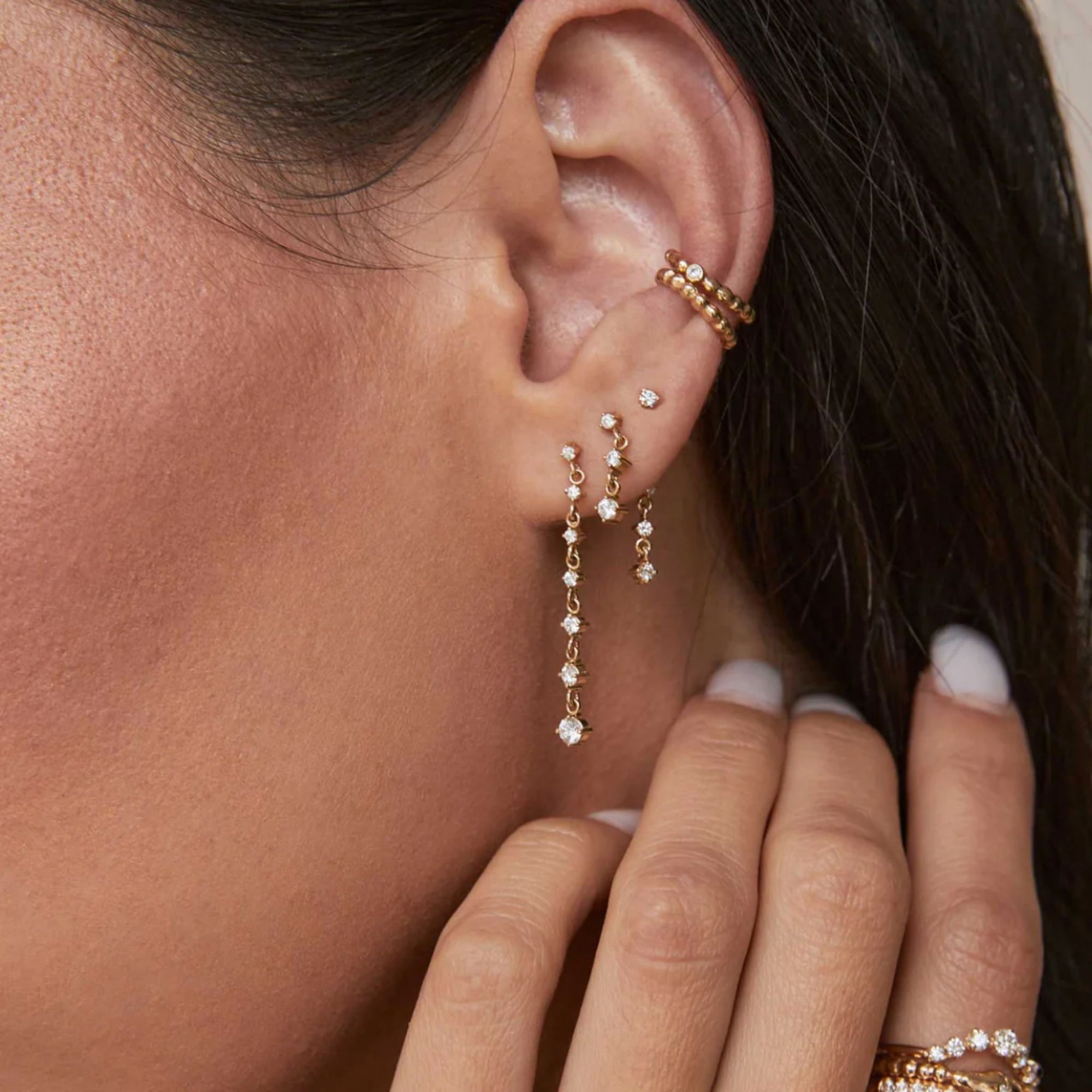 Zoe Chicco 14k 7 Linked Graduated Prong Diamond Drop Earrings