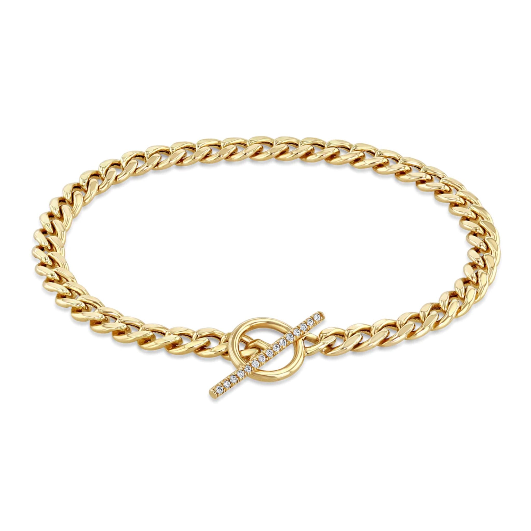 Zoe Chicco 14k Medium Curb Chain Pave Diamond Toggle Bracelet