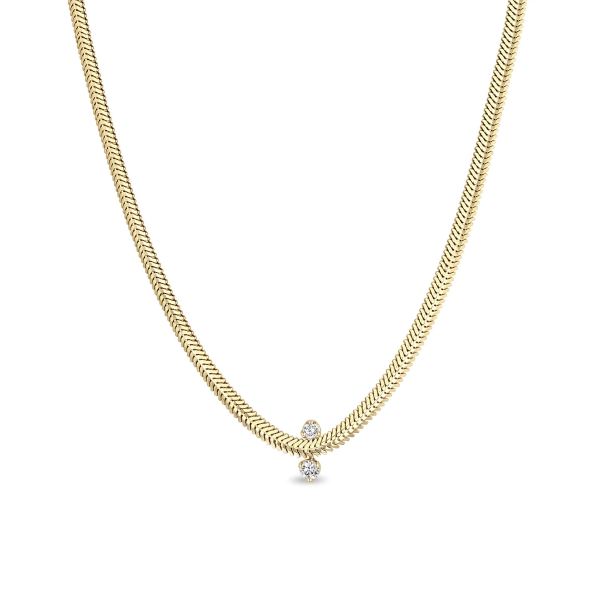 Zoe Chicco 14k 2 Mixed Prong Diamond Snake Chain Necklace