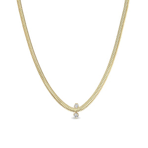 Zoe Chicco 14k 2 Mixed Prong Diamond Snake Chain Necklace