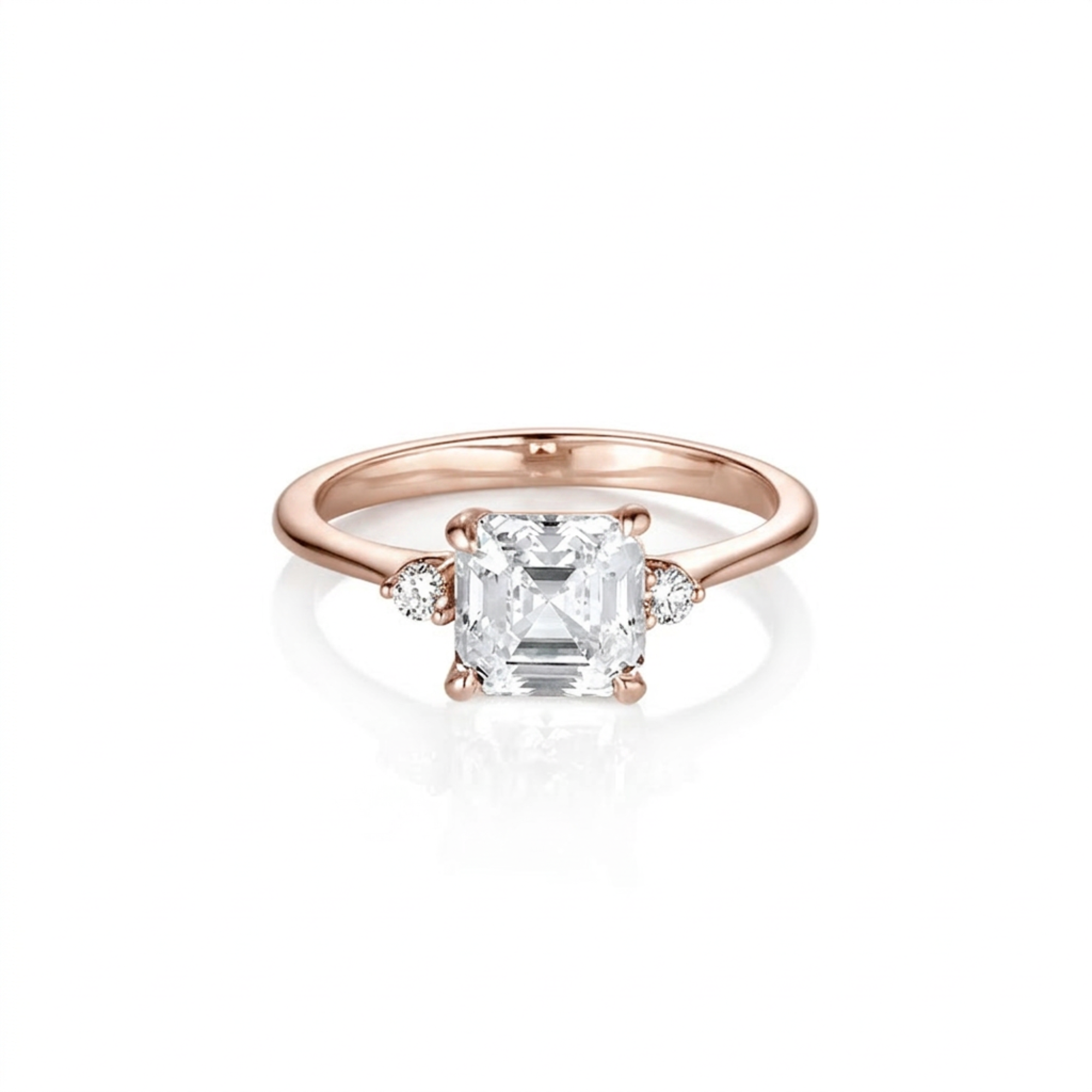 Lab-Grown Asscher Diamond Three-Stone Prong Set Tapered Band 14k Gold Engagement Ring | Style Calista