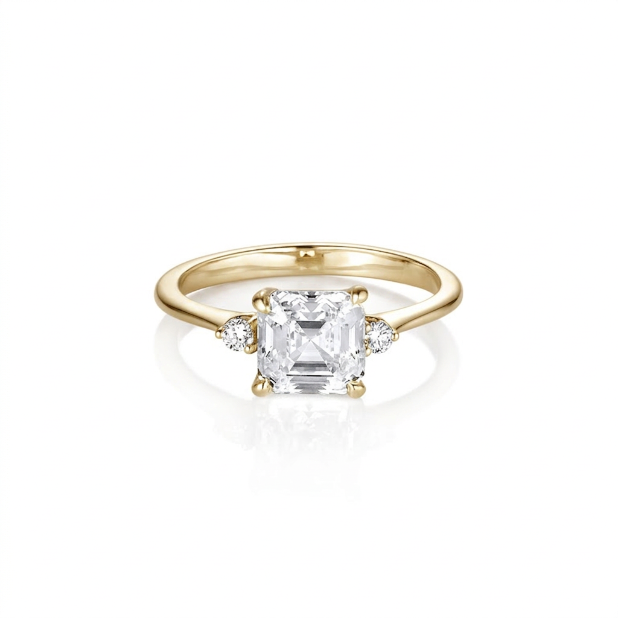 Lab-Grown Asscher Diamond Three-Stone Prong Set Tapered Band 14k Gold Engagement Ring | Style Calista