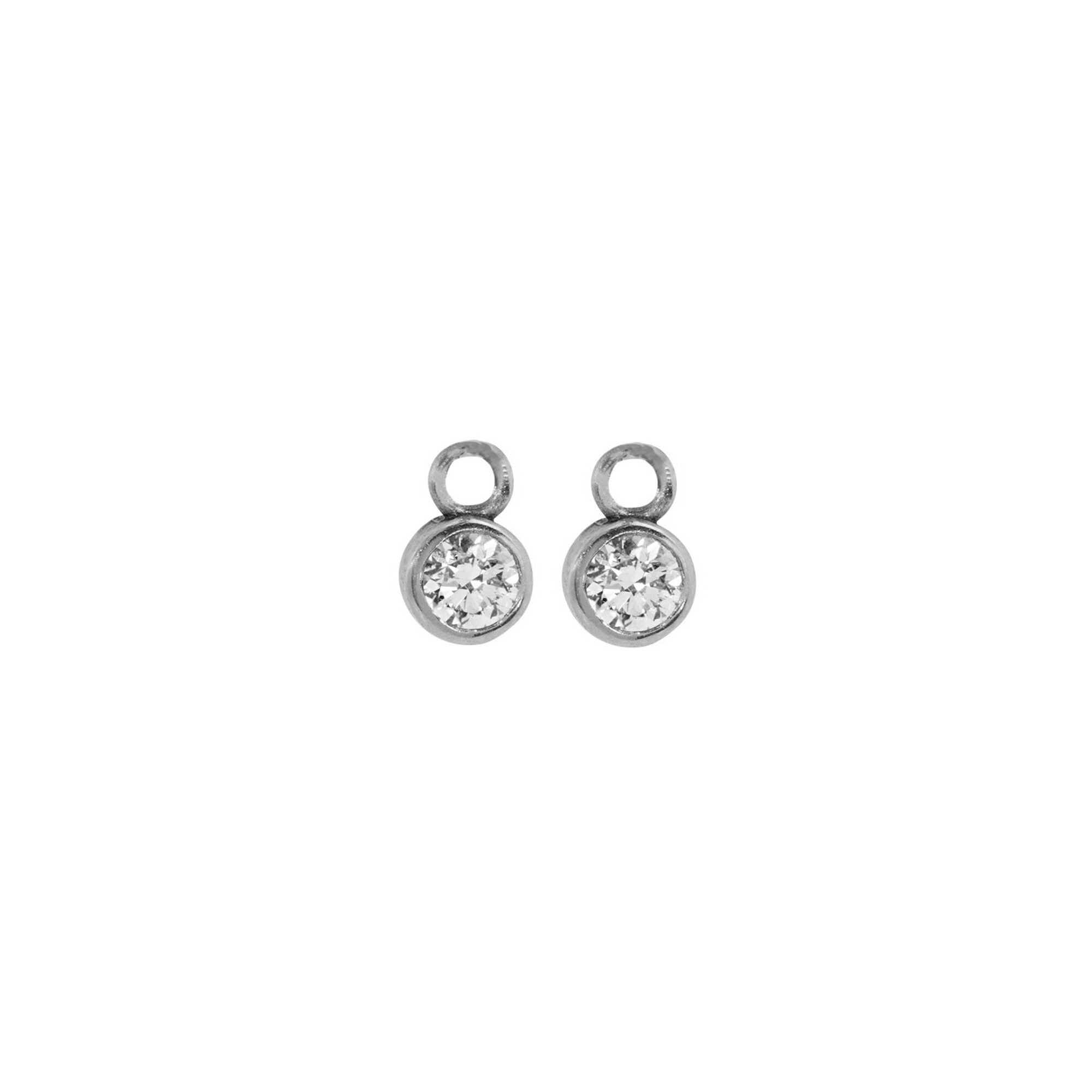 14k white gold baby diamond bezel hoop charms on white background