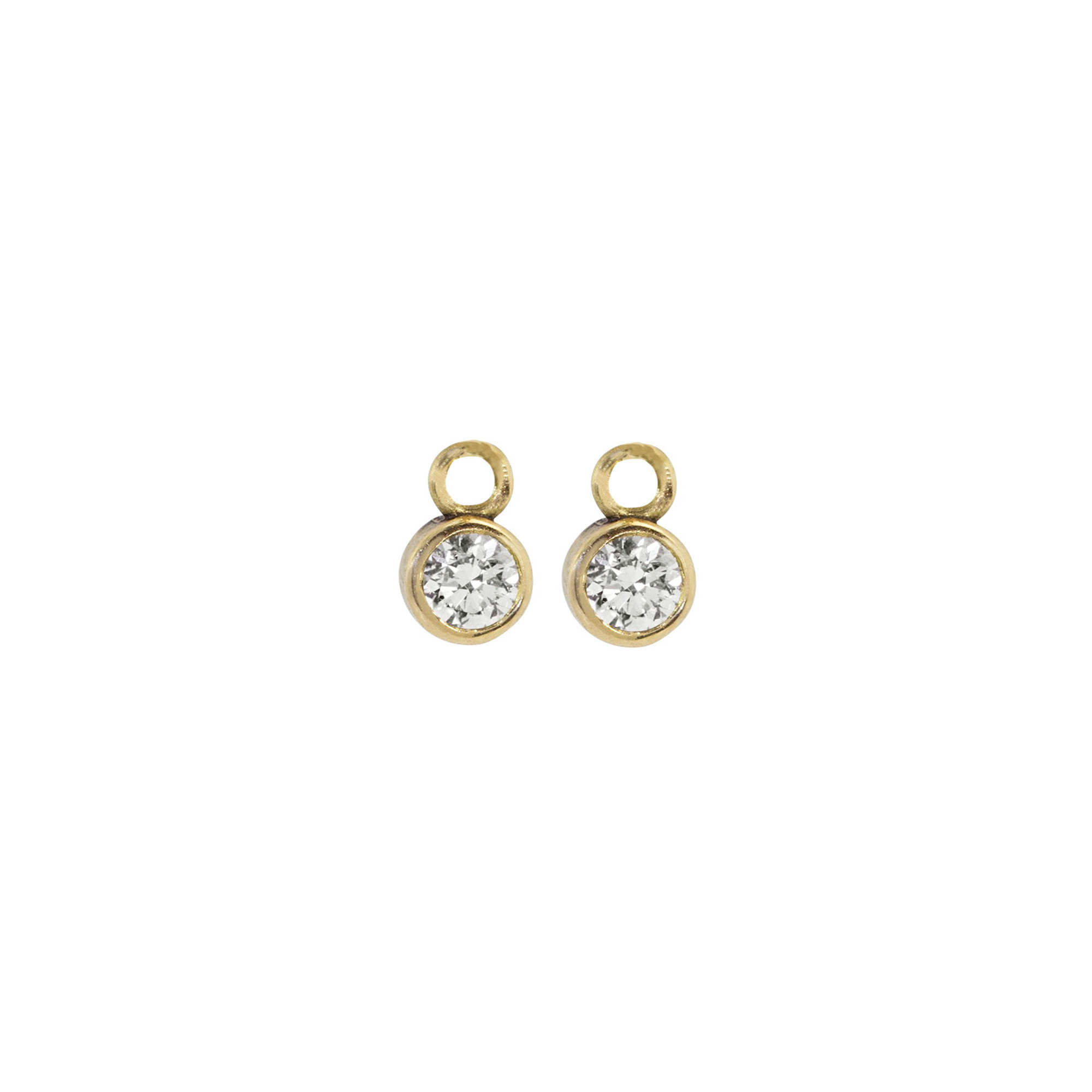 14k yellow gold baby diamond bezel hoop charms on white background