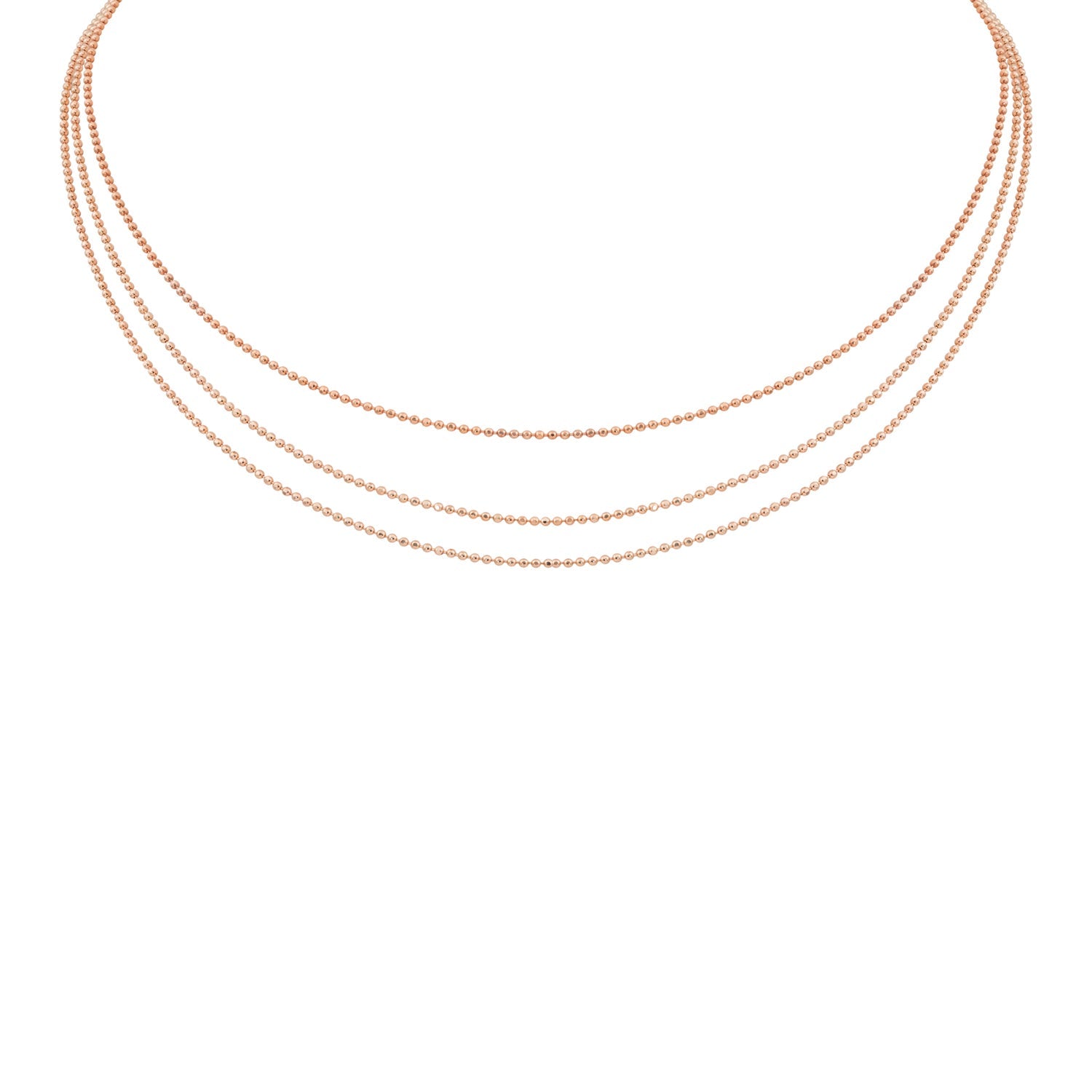 14k rose gold three tier diamond cut ball chain necklace dainty choker length layering chain