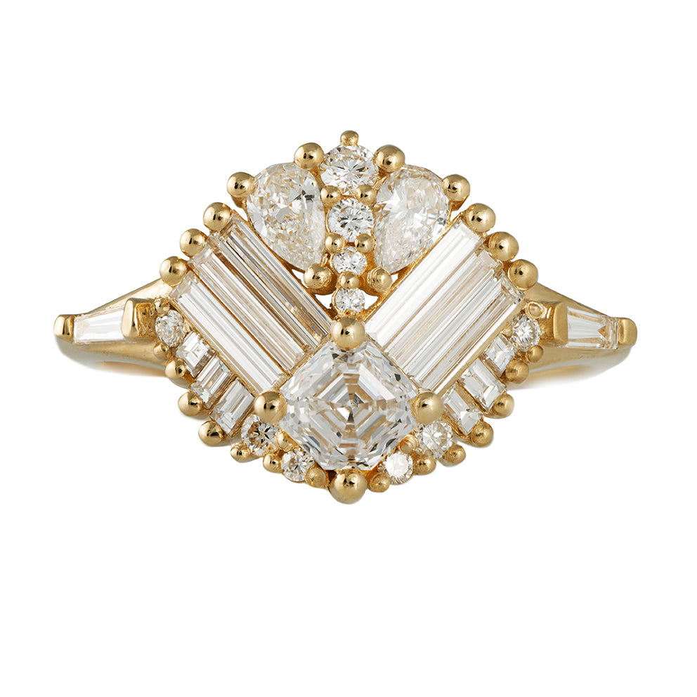 Artemer 18k Gold Mirrored Cluster Ring with Asscher Cut Diamond