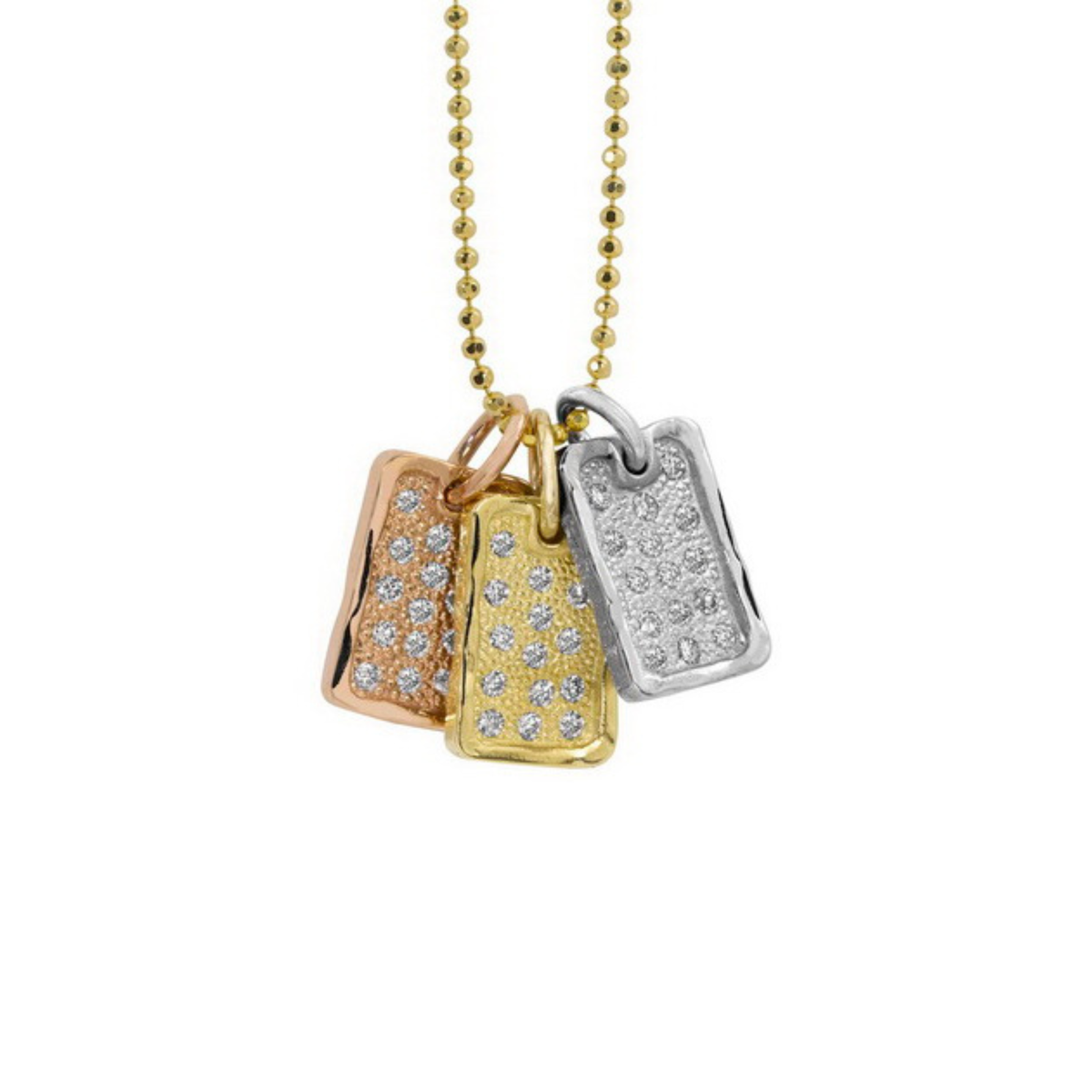 Dog Tag Pendant | 14k Gold Dog Tag with Bead Set Diamonds and Polished Edge | Style Deft