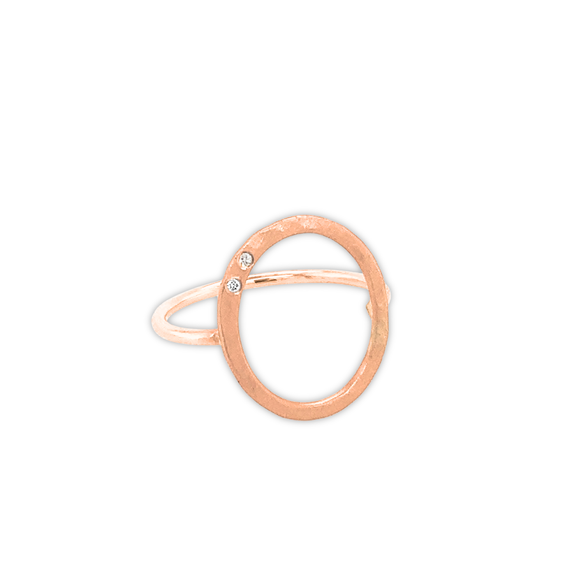 14k rose Gold Open Circle Diamond Ring on White Background