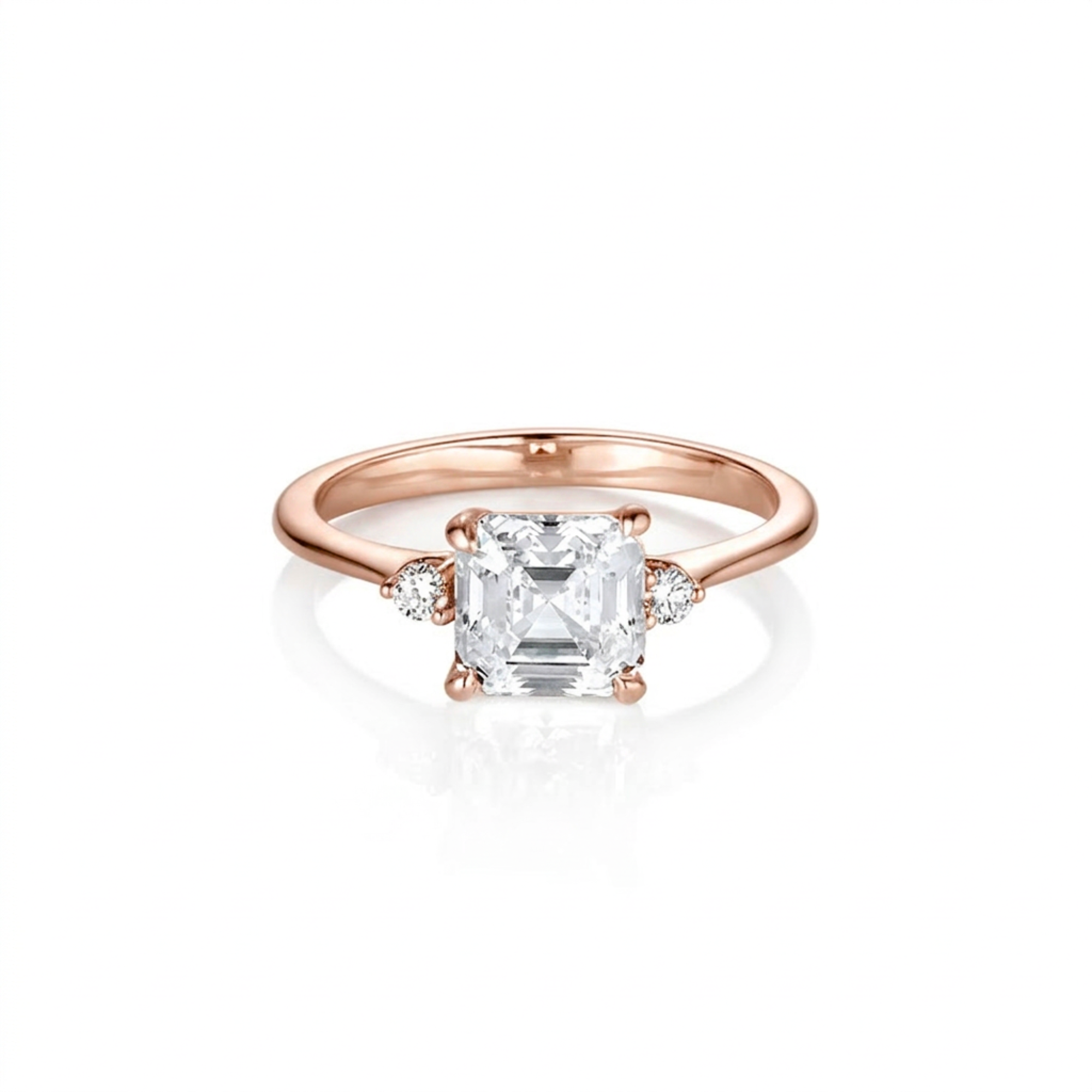 Lab-Grown Asscher Diamond Three-Stone Prong Set Tapered Band 14k Gold Engagement Ring | Style Calista