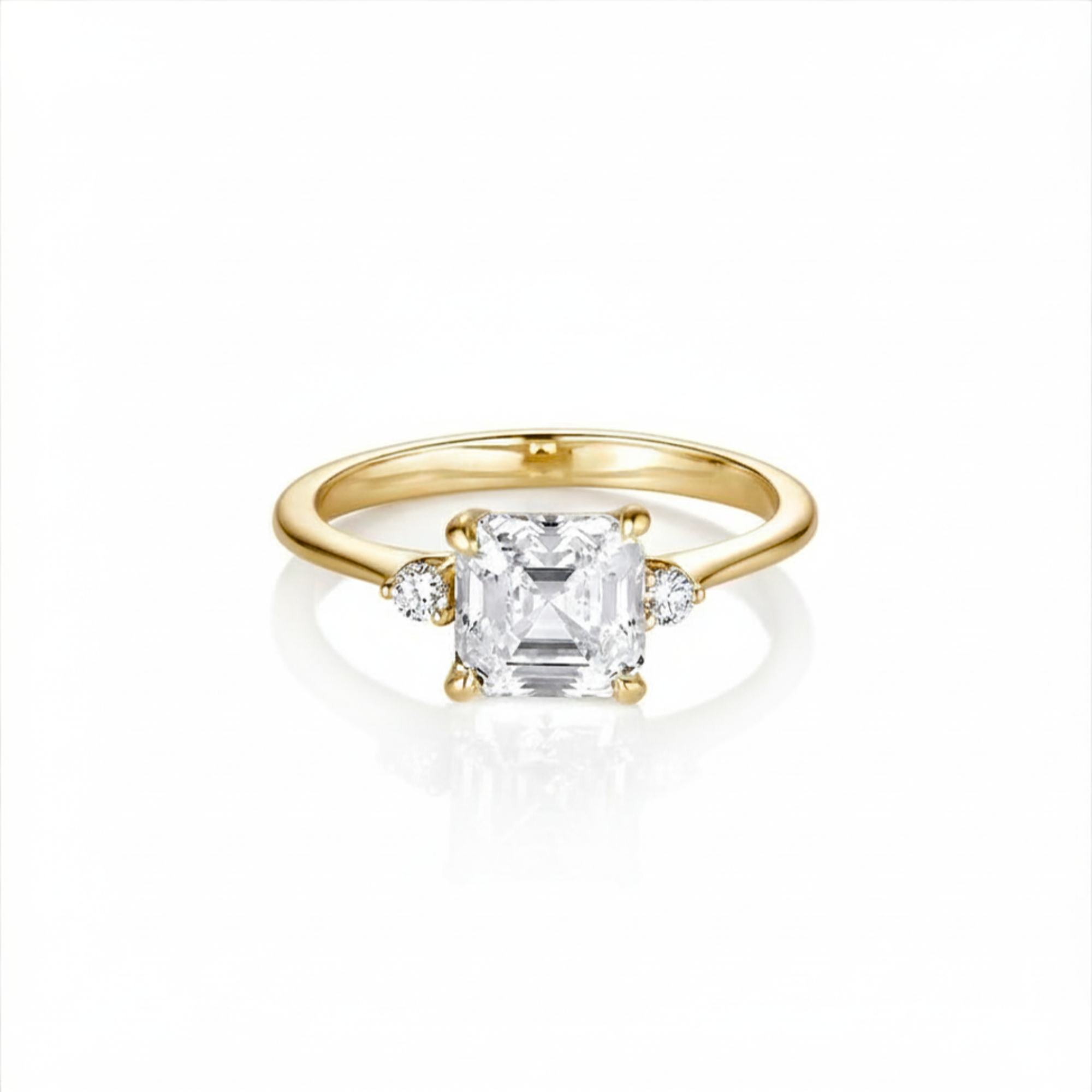 Lab-Grown Asscher Diamond Three-Stone Prong Set Tapered Band 14k Gold Engagement Ring | Style Calista
