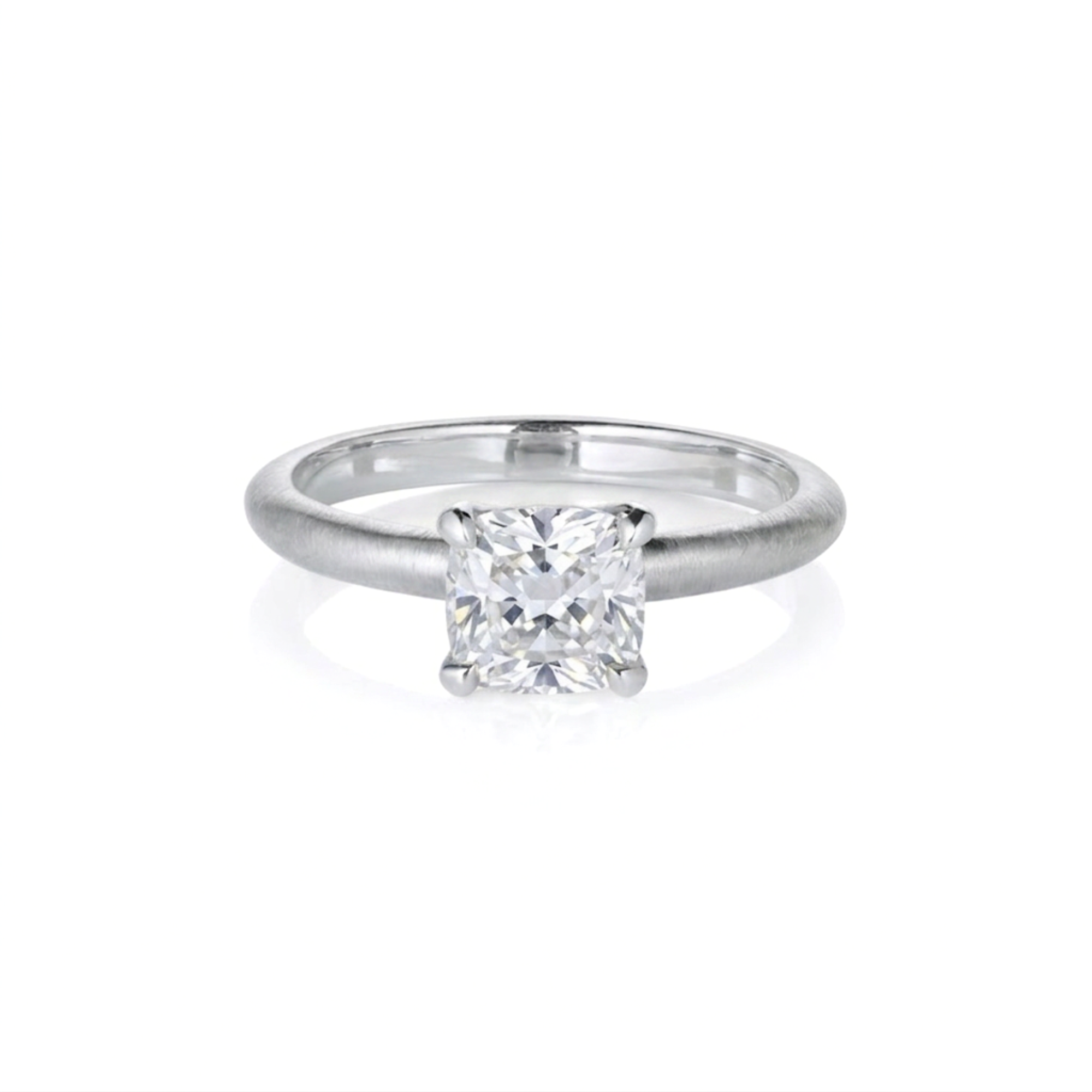 Lab-Grown Cushion Cut Diamond Four Prong Brushed Finish Rounded Band 14k Gold Engagement Ring | Style Sidney