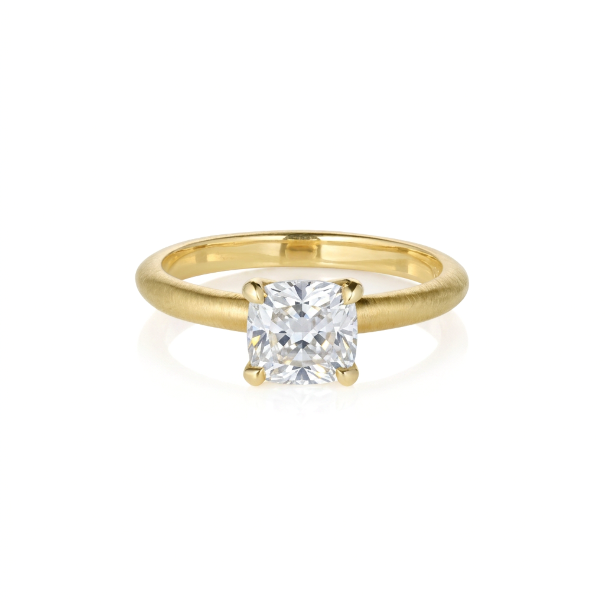 Lab-Grown Cushion Cut Diamond Four Prong Brushed Finish Rounded Band 14k Gold Engagement Ring | Style Sidney