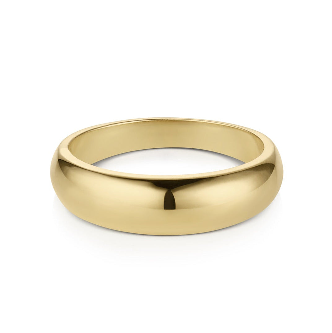 14k gold puffed dome shaped ring on a white background
