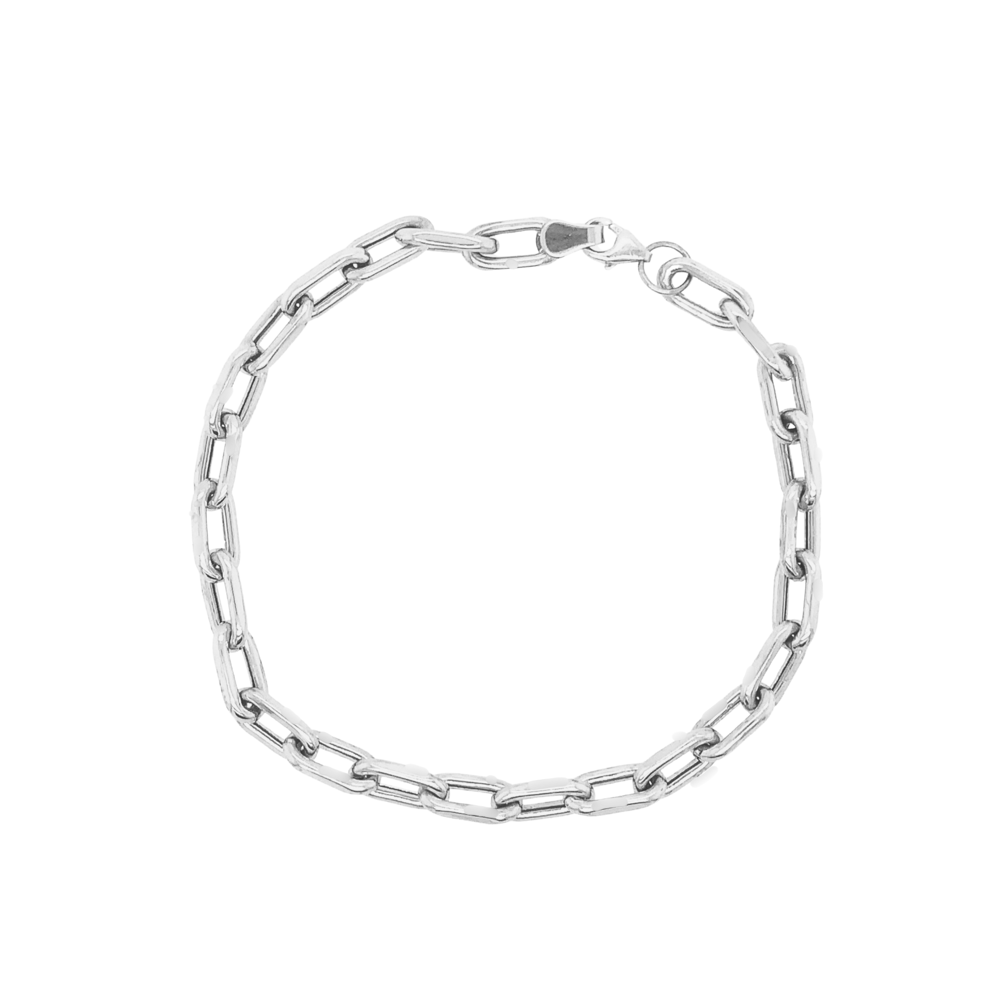 14k white gold 4.2mm mica thick paperclip link bracelet on white background
