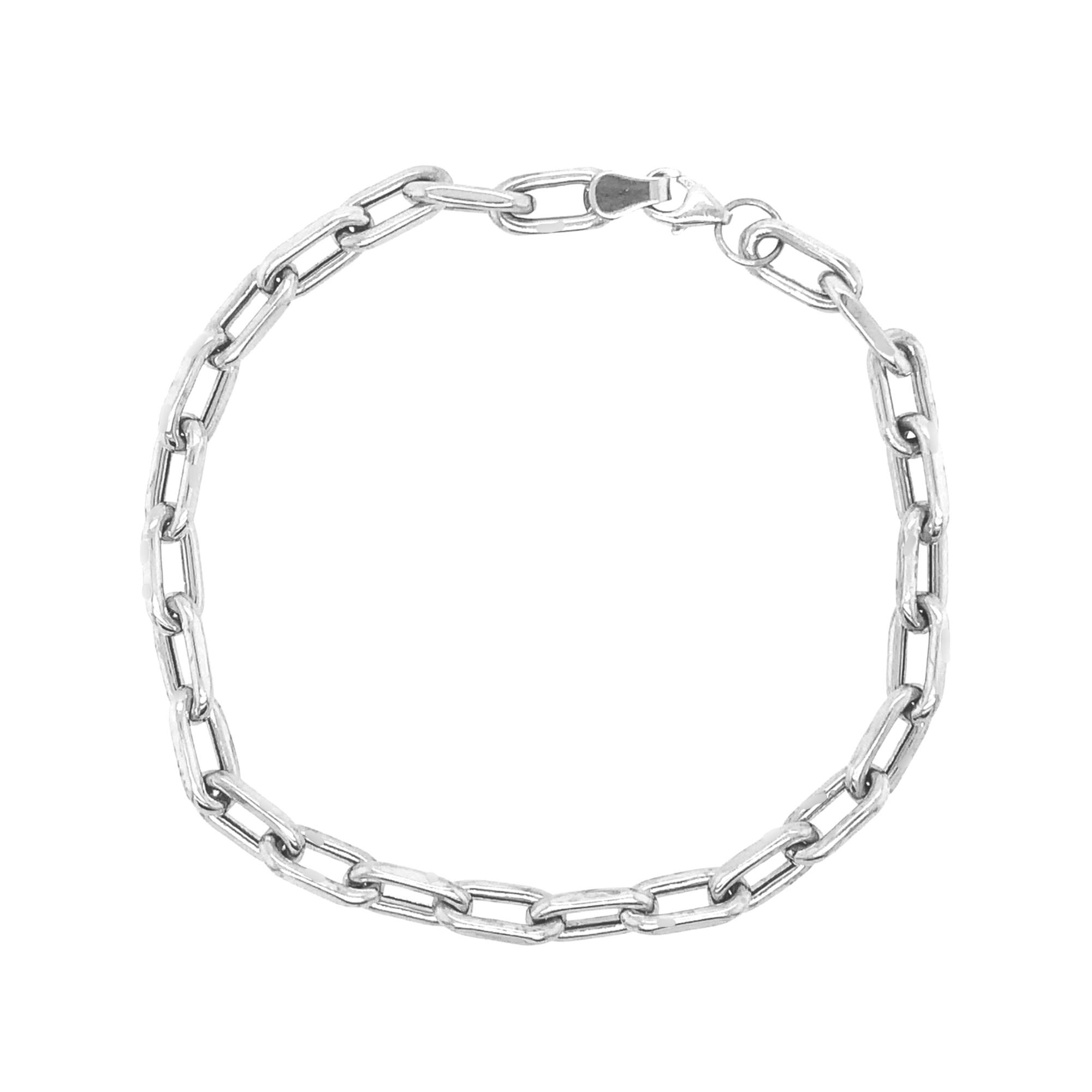 14k white gold 5.2mm mica thick paperclip link bracelet on white background