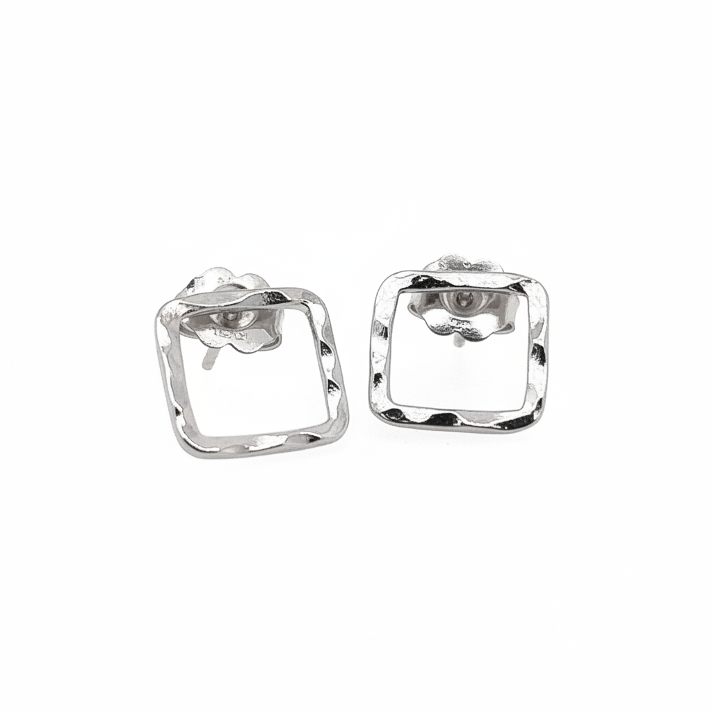 PESH Baby 14k Gold Hammered Open Square Stud Earrings