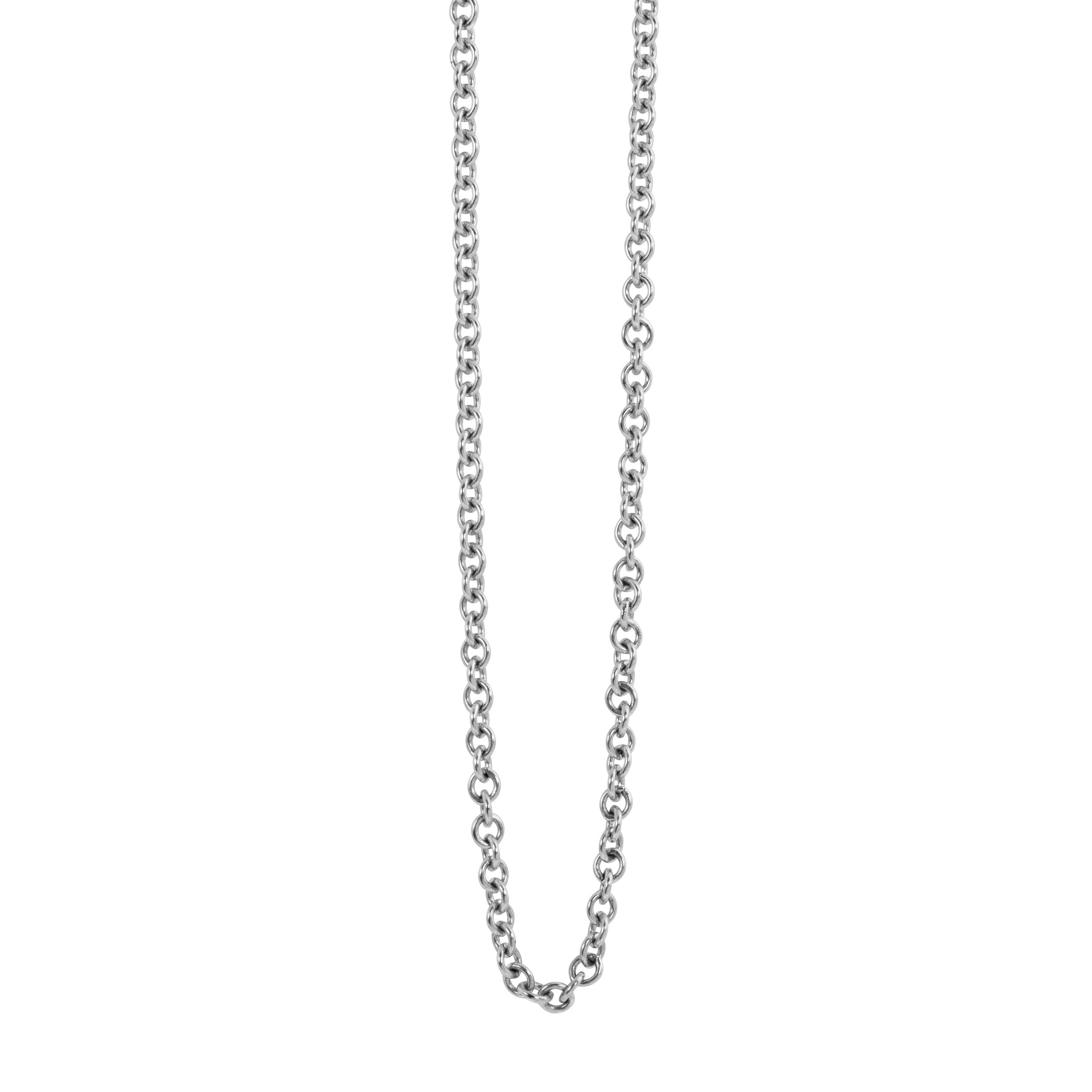 White gold 2.2mm round link necklace chain on white background