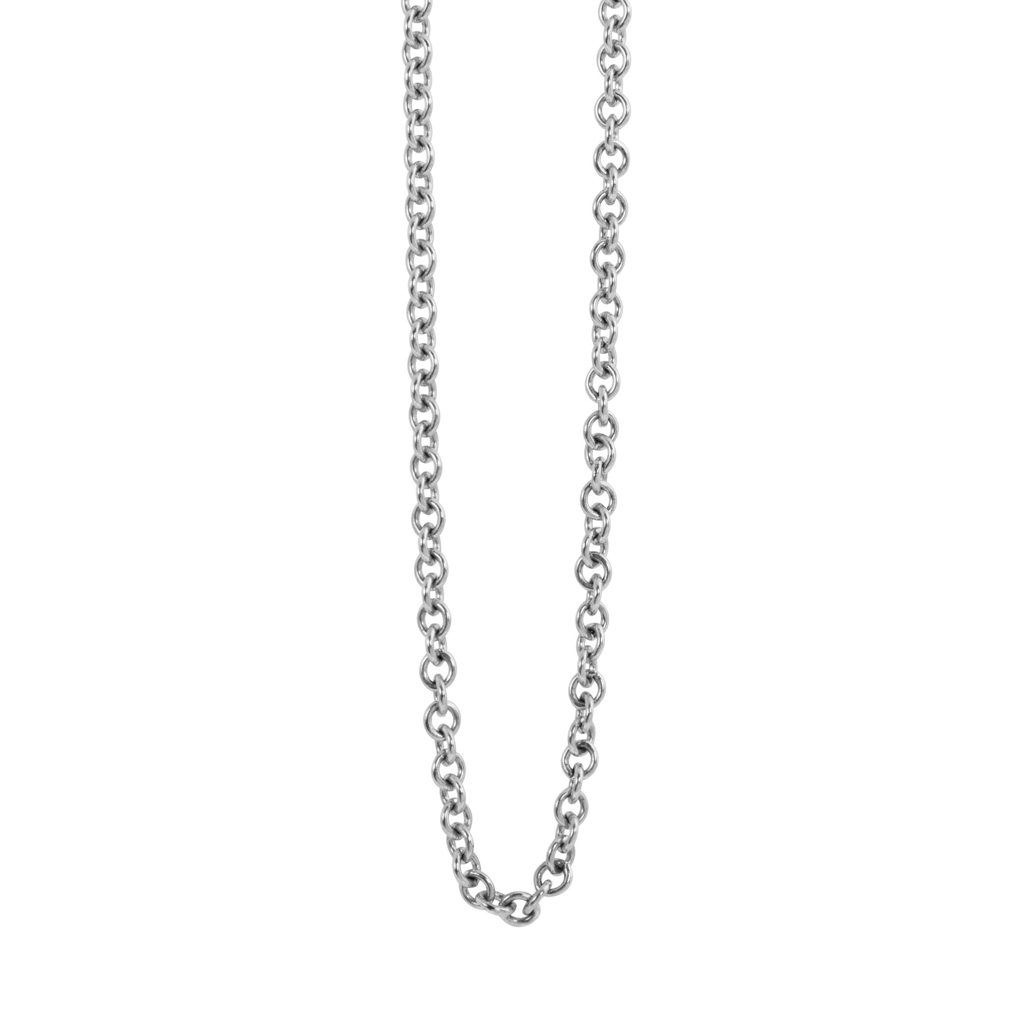 White gold round link necklace chain on white background