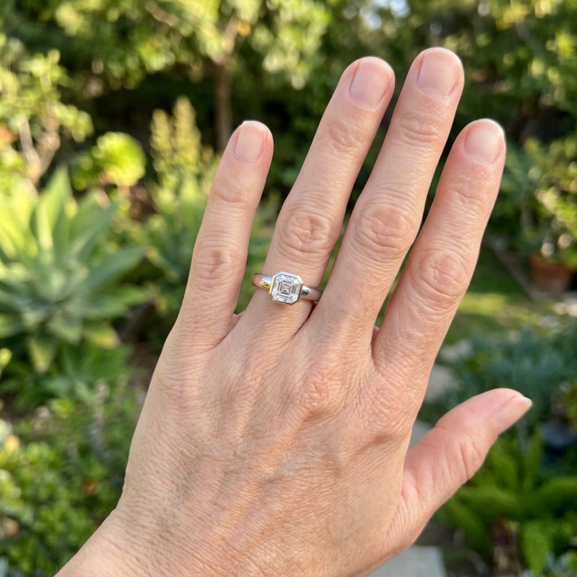 Lab-Grown Asscher Diamond Bezel Solitaire Thick Band 14k Gold Engagement Ring | Style Sienna