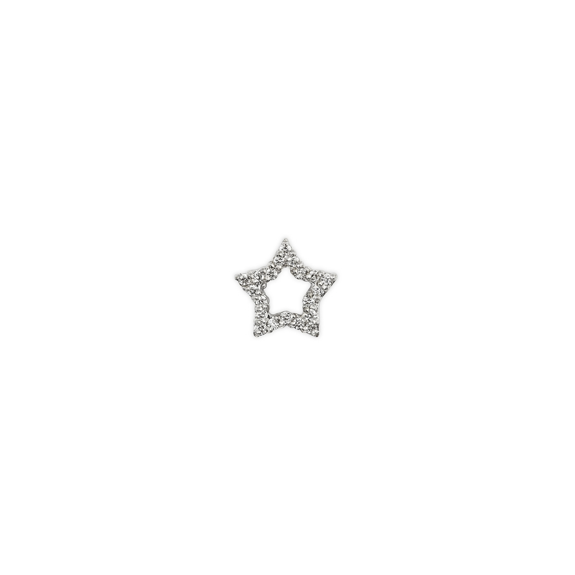 14k white gold pave set white diamond star charm on white background