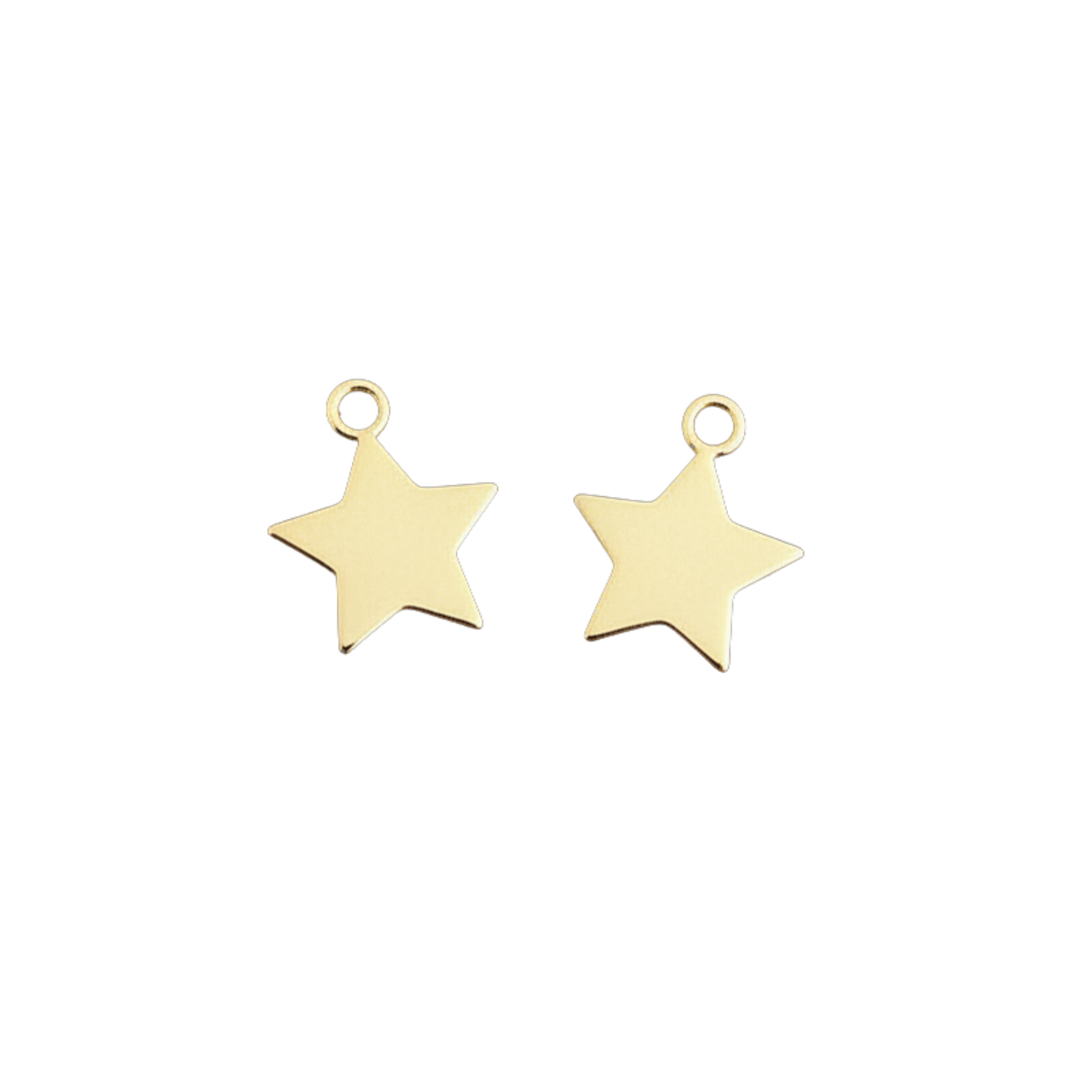 14k yellow gold star charms for hoop earrings on white background