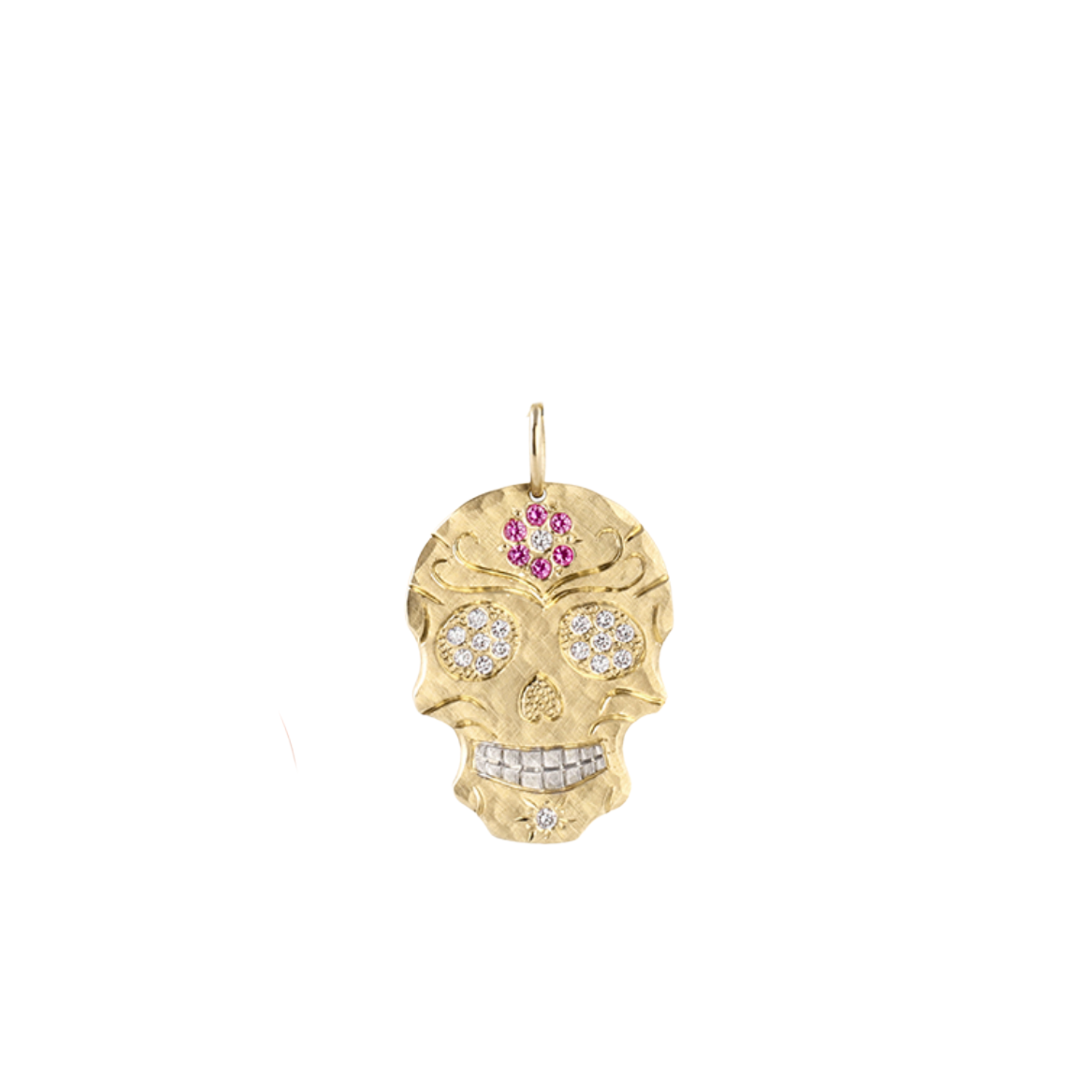 Diamond & Sapphire Flower Sugar Skull Pendant | Customizable | Small | 14K Gold | Style Maria