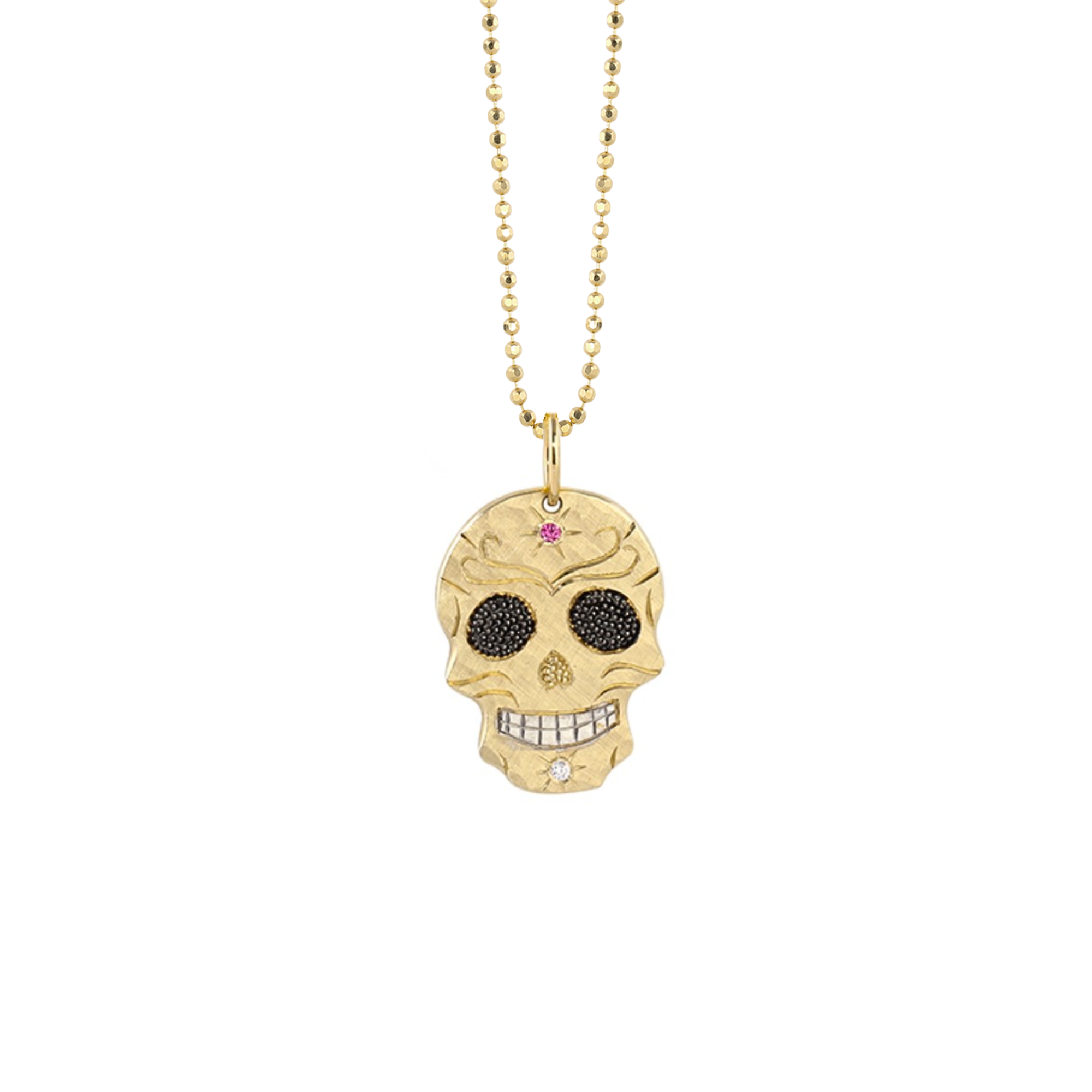 Diamond & Gemstone Sugar Skull Pendant | Customizable | Baby | 14K Gold | Style Ana