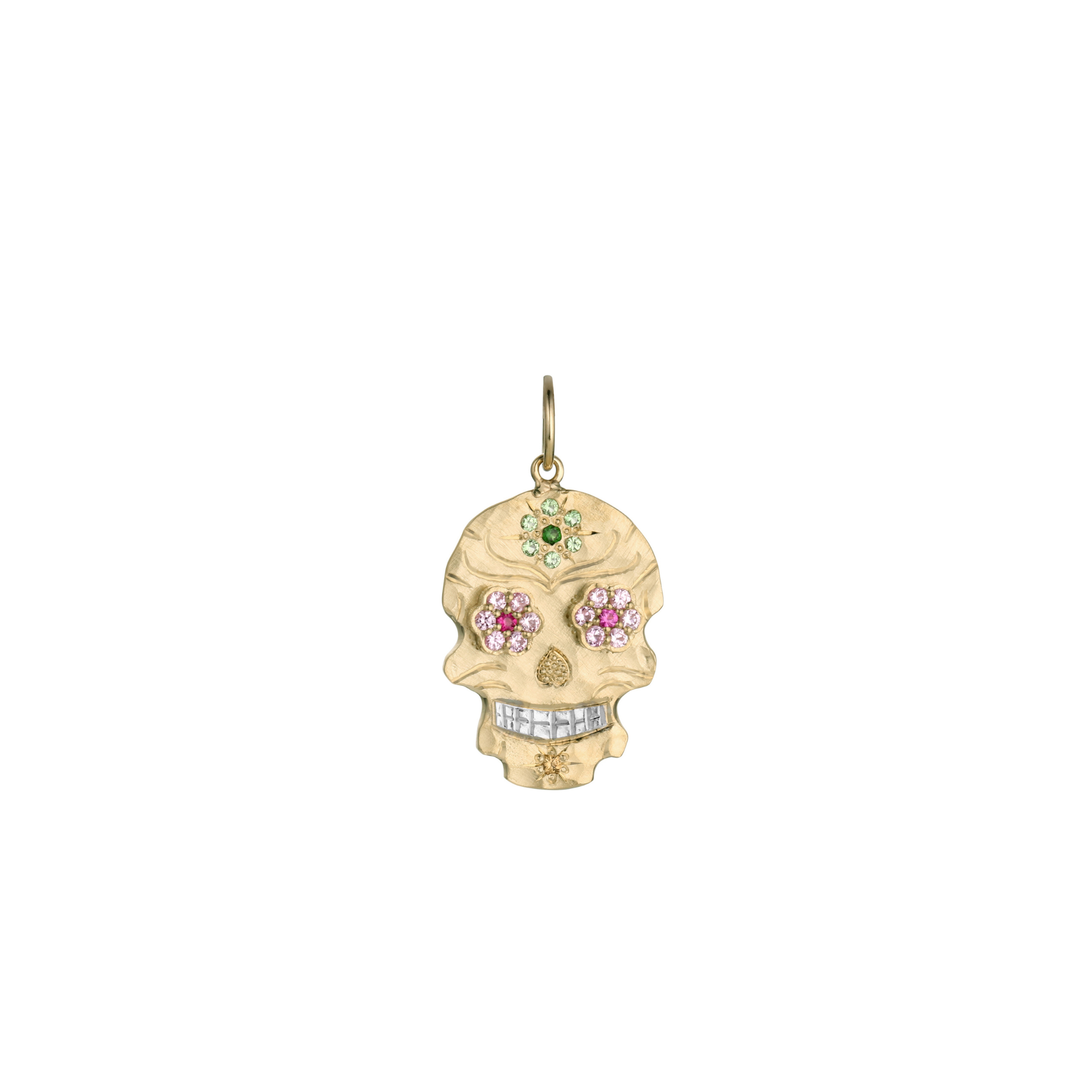 Floral Sugar Skull Gemstone Pendant | Customizable | Baby | 14K Gold | Style Flora