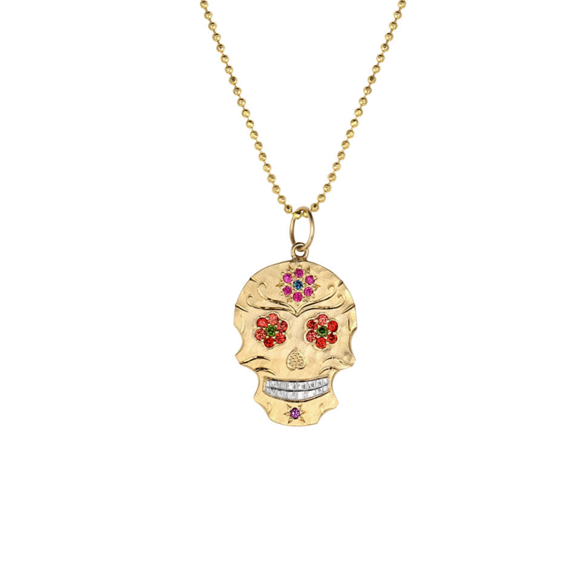 Floral Sugar Skull Gemstone Pendant | Customizable | Baby | 14K Gold | Style Flora
