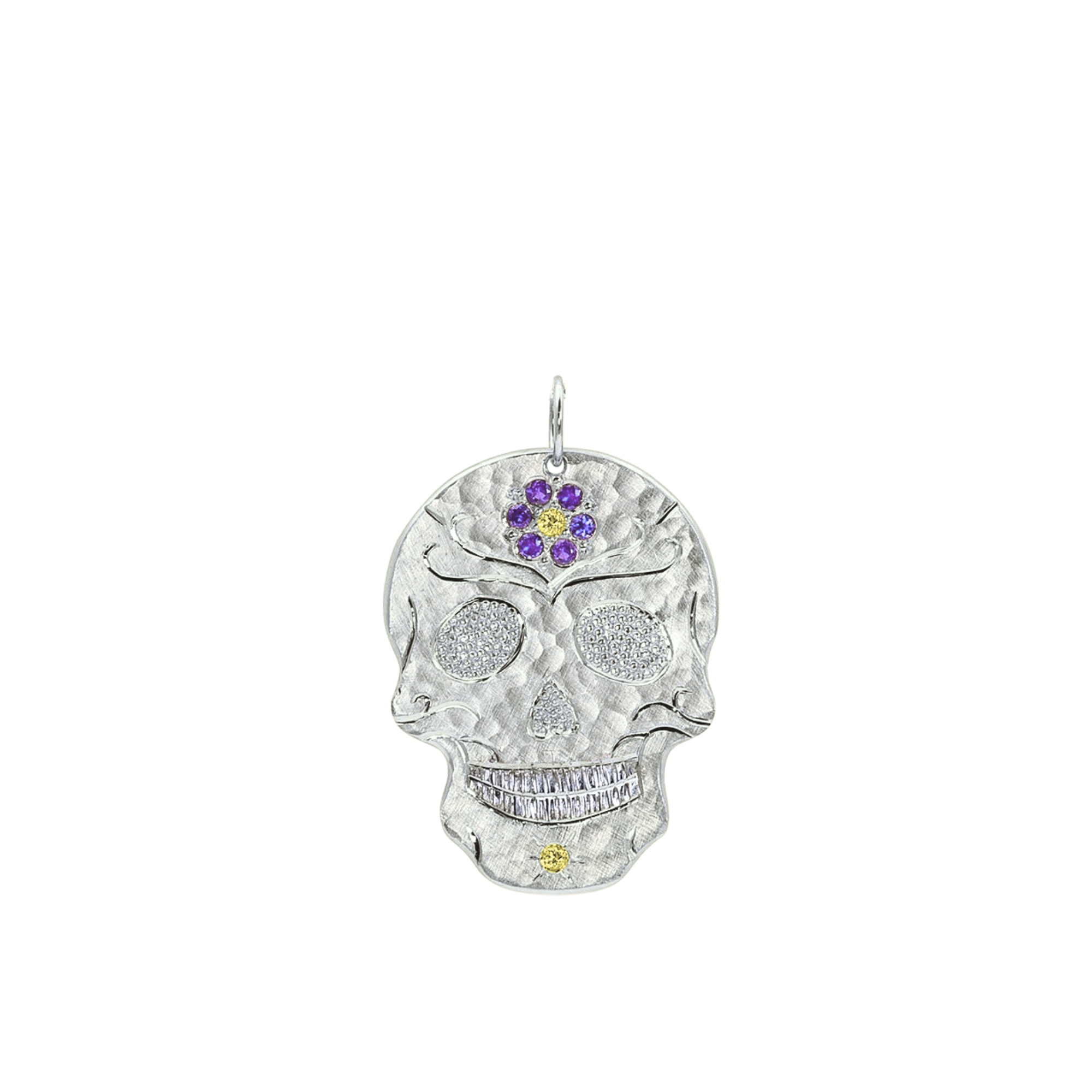Gemstone Flower & Diamond Sugar Skull Pendant | Customizable | Medium | 14K Gold | Style Luana
