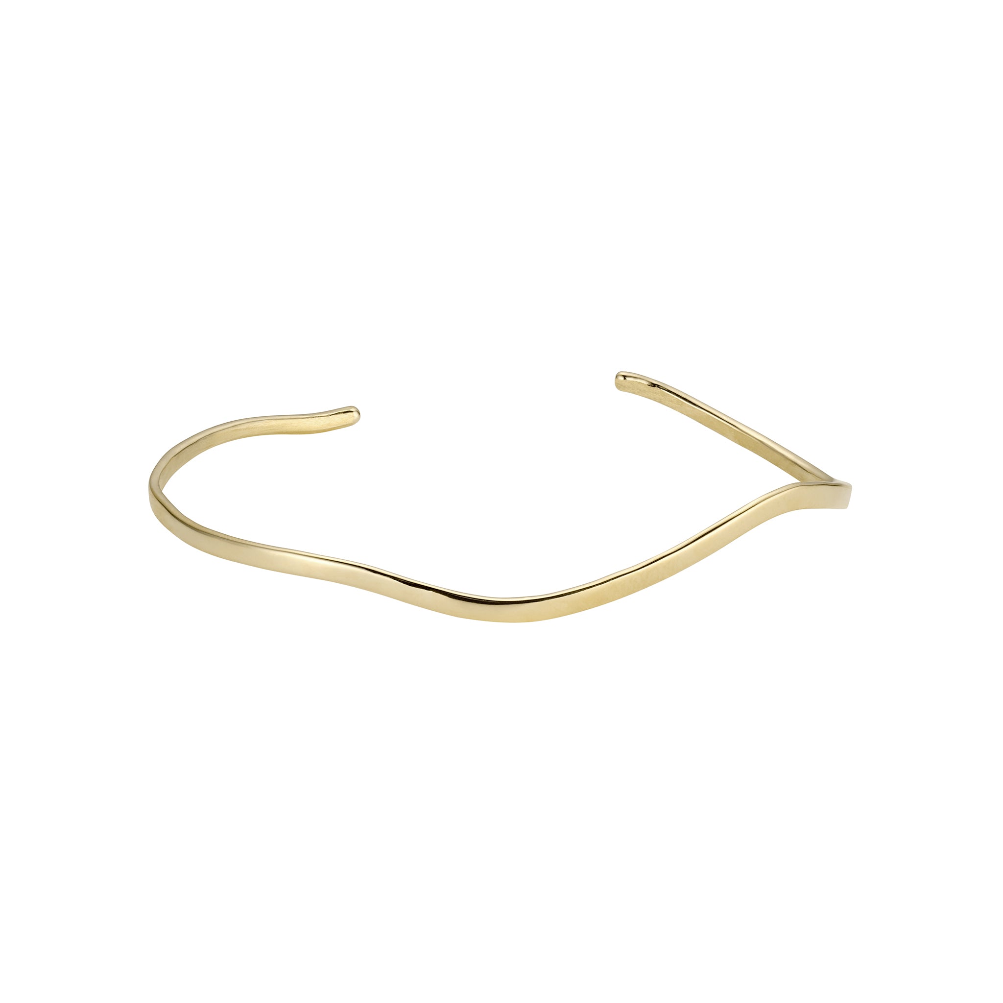 14k gold WAVI wide wavy bangle bracelet with sculptural curved design