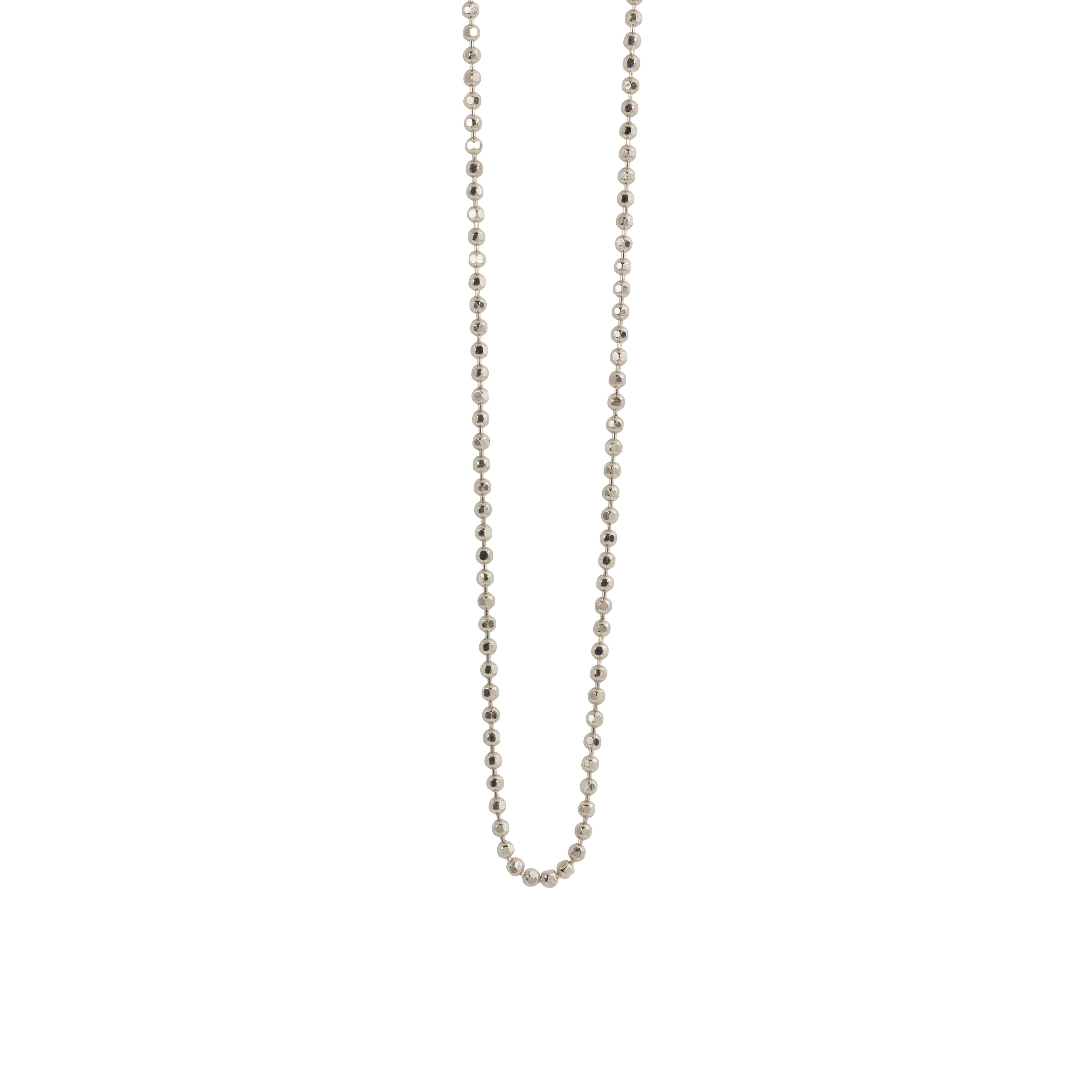 1mm white gold ball chain necklace with fine detail close up shown on white background