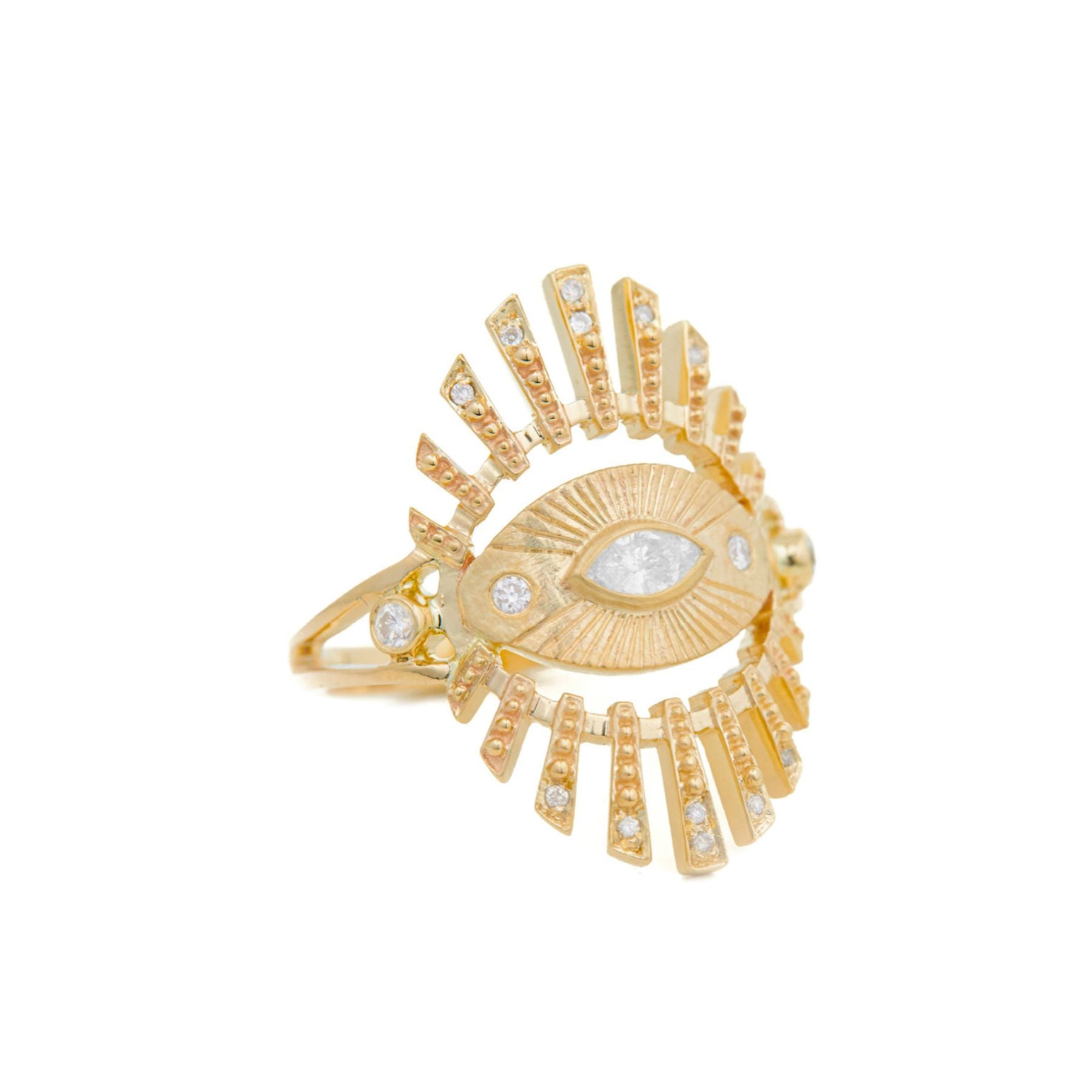 Celine Daoust Large Sun Eye Marquis Diamond Beams Ring