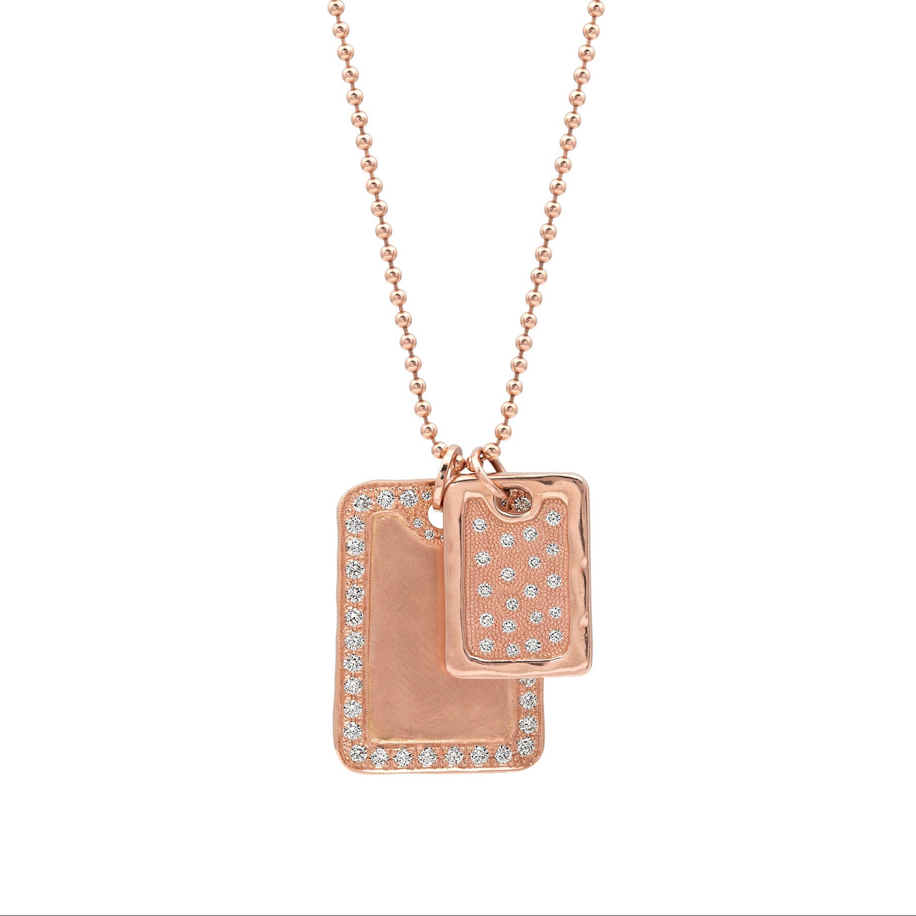 DEFT Small 14k Gold Dog Tag with Bead Set Diamonds and Polished Border