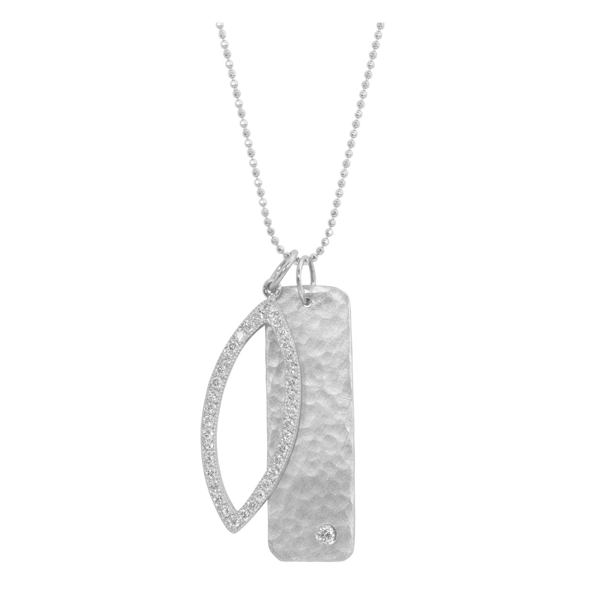 14k white gold medium NIKI bar pendant layered with small EDIE diamond eye