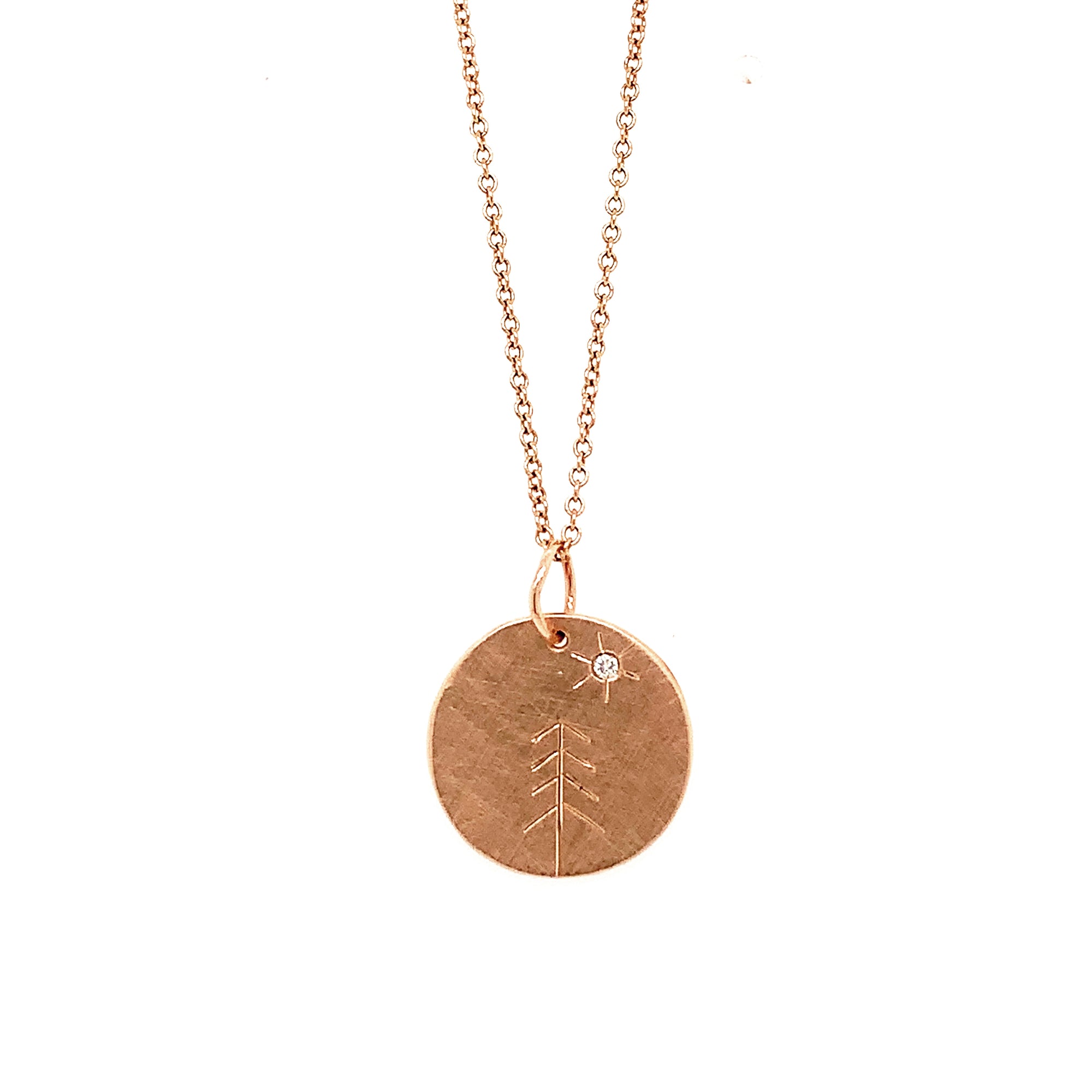 14k rose gold GREE etched tree charm
