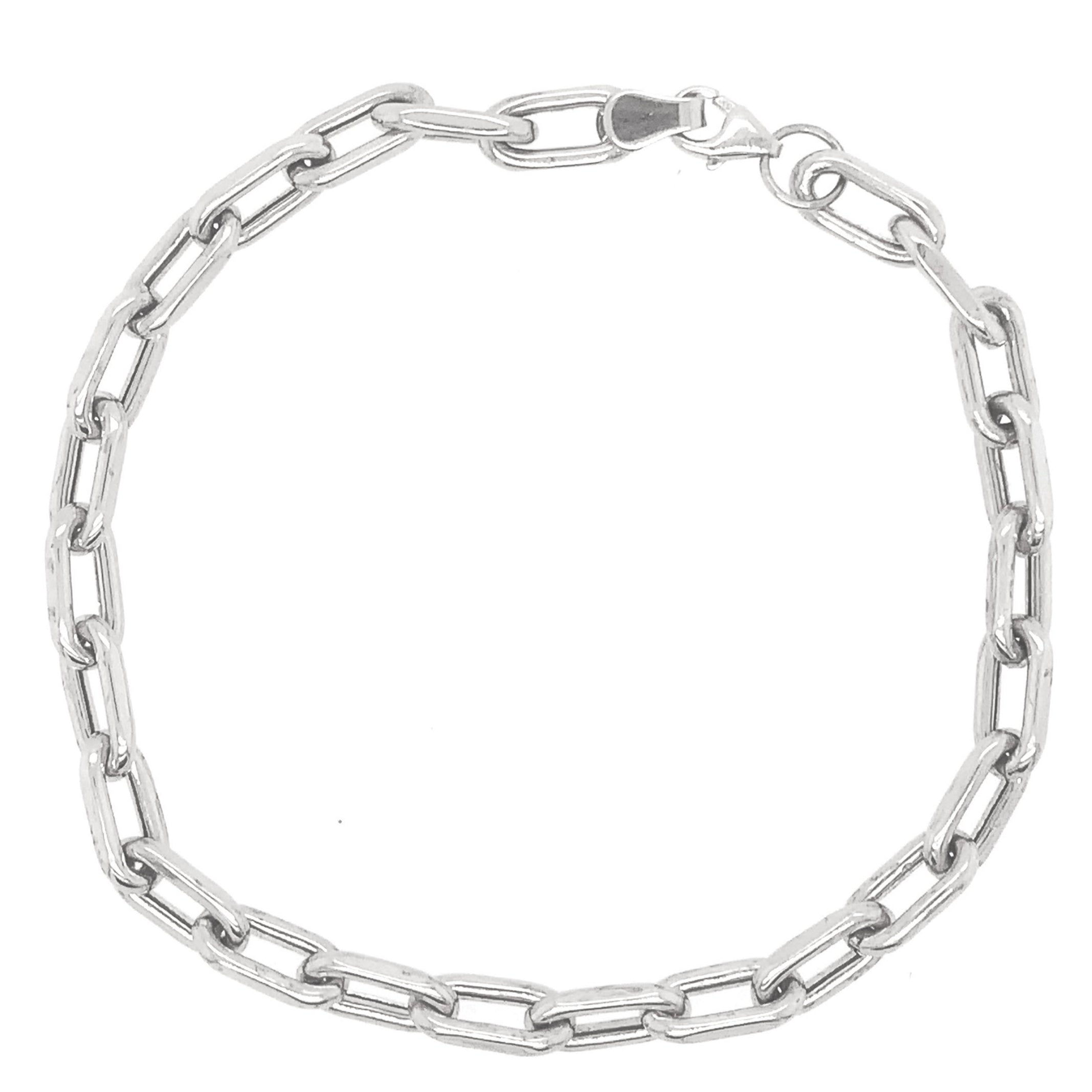 14k gold chunky elongatedlink chain bracelet on a white background, with lobster clasp