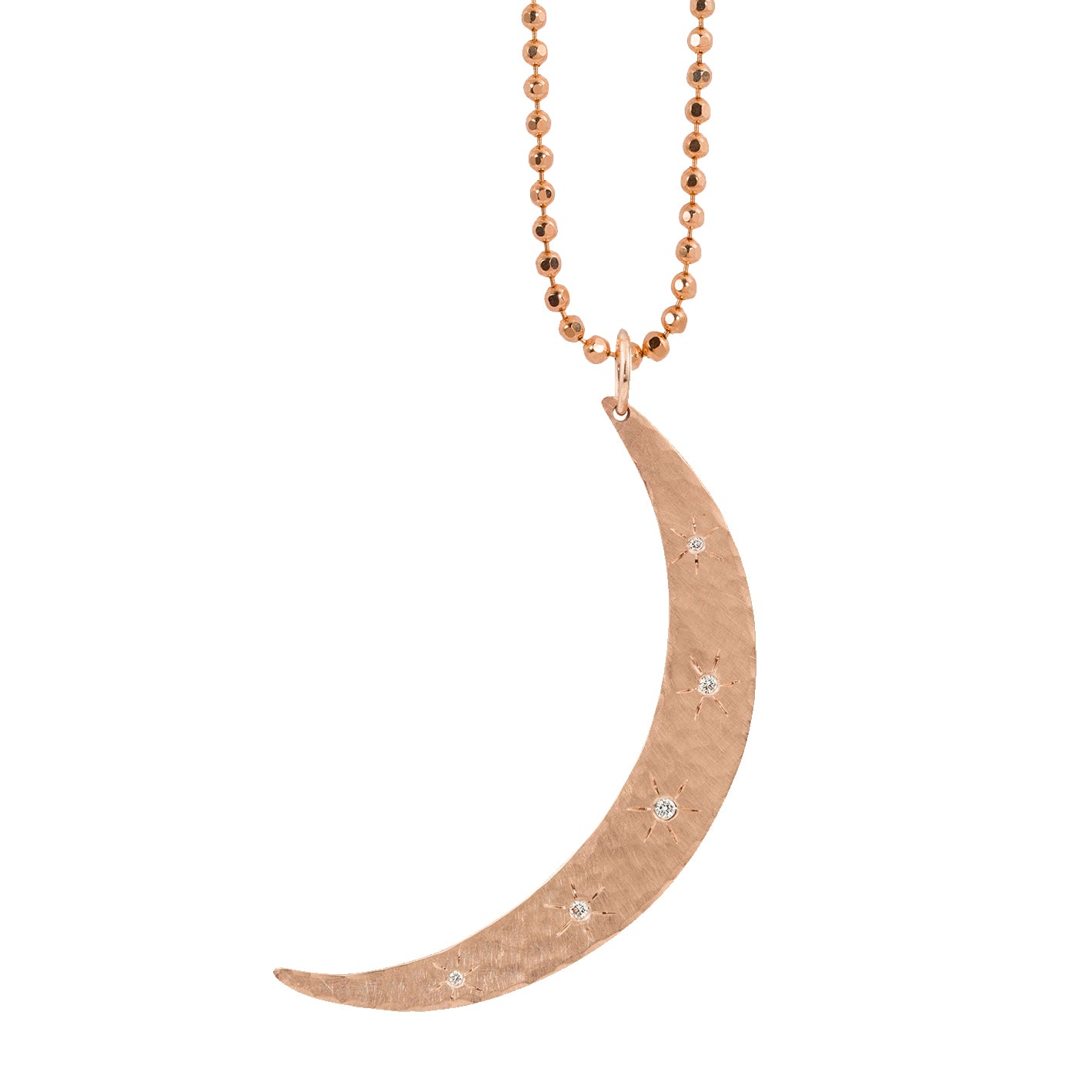 MOBI X-Large 14k Gold Crescent Moon Pendant with Diamond Starbursts