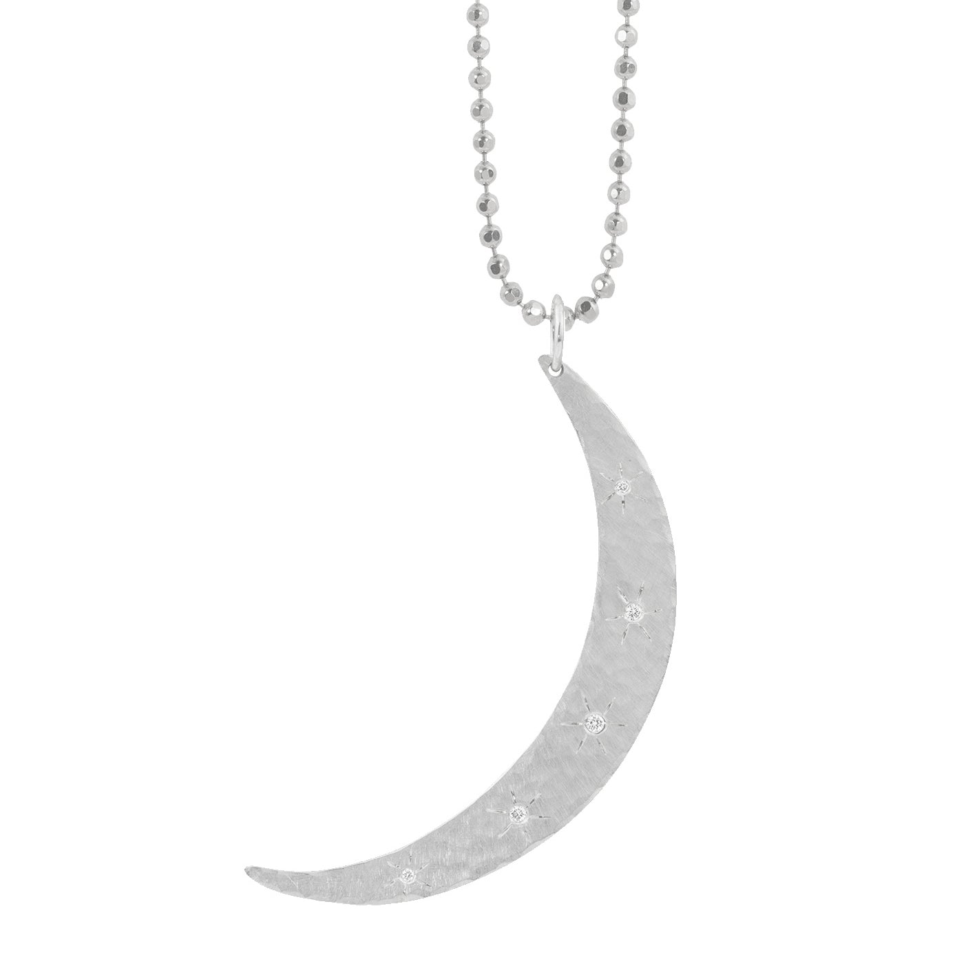 MOBI X-Large 14k Gold Crescent Moon Pendant with Diamond Starbursts